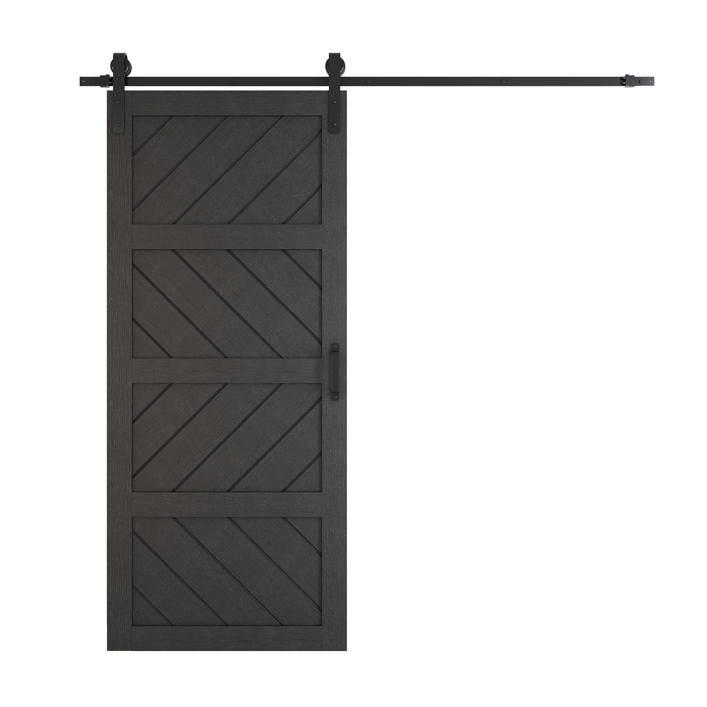 TENONER Sliding Barn Door, Paneled Wood Wave Barn Door,Hardware Kit Included,Water-Proof PVC Surface,Assembly Needed, Black