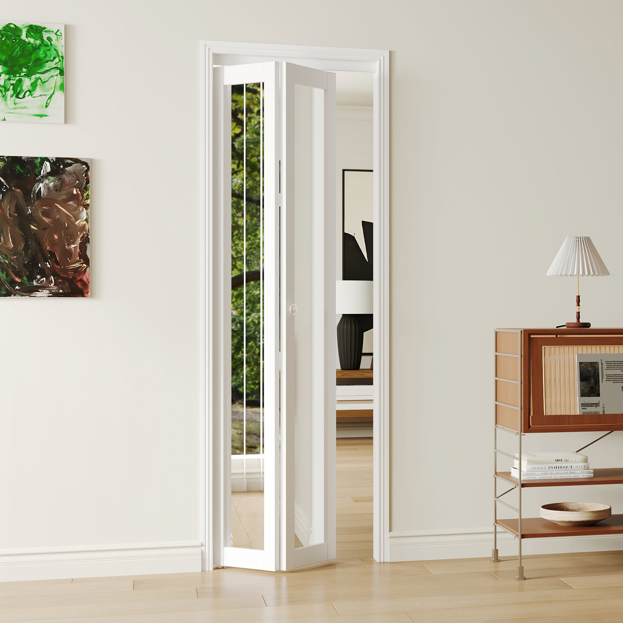 24/30/36 in. x 80 in. White, MDF, 1 Lite, Mirror Glass Bi-Fold Interior Door for Closet, with Hardware Kits