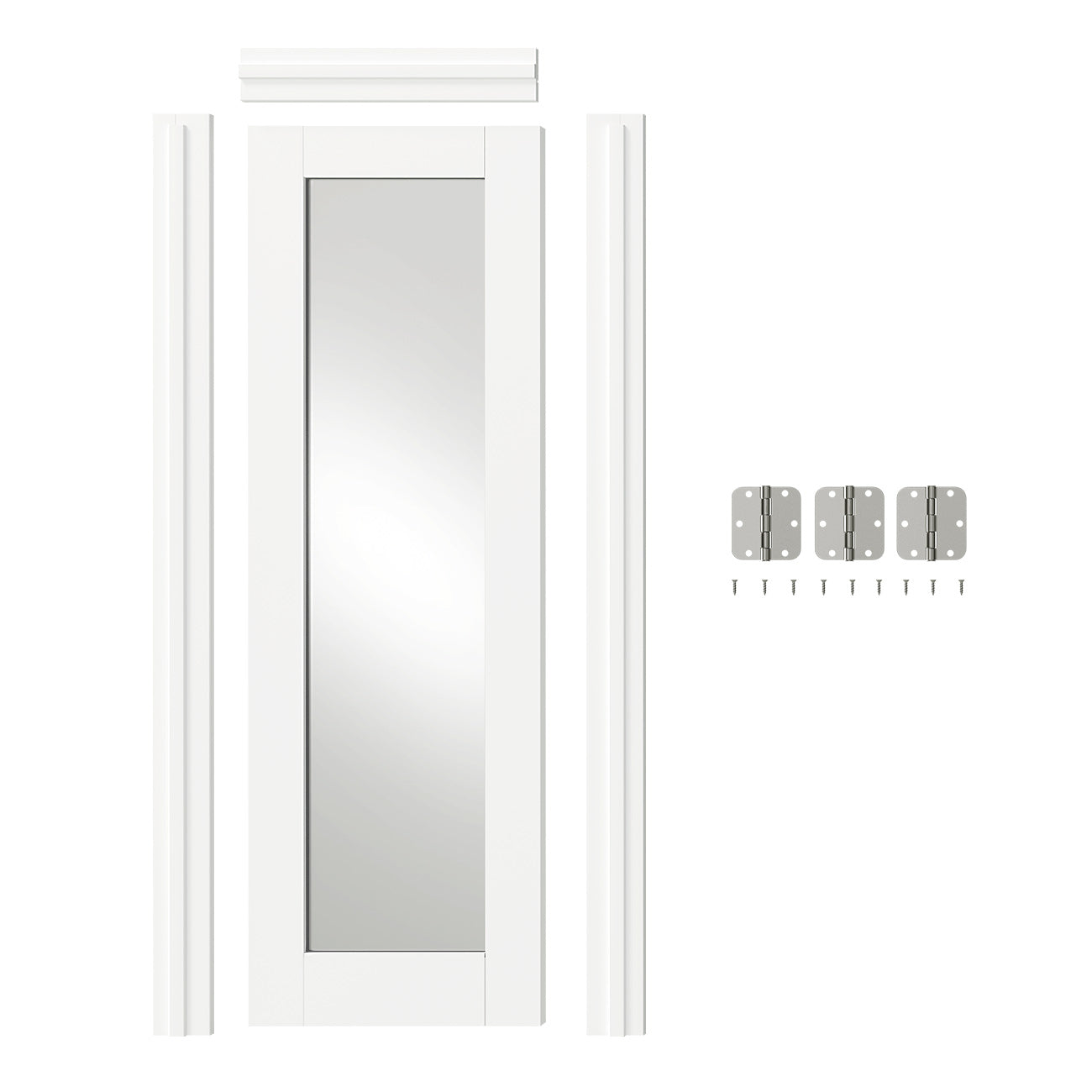 24/30/32 in. x 80 in. 1-Lite Mirrored Glass Single Prehung Interior Door MDF White with Door Jamb and Hardware Kit