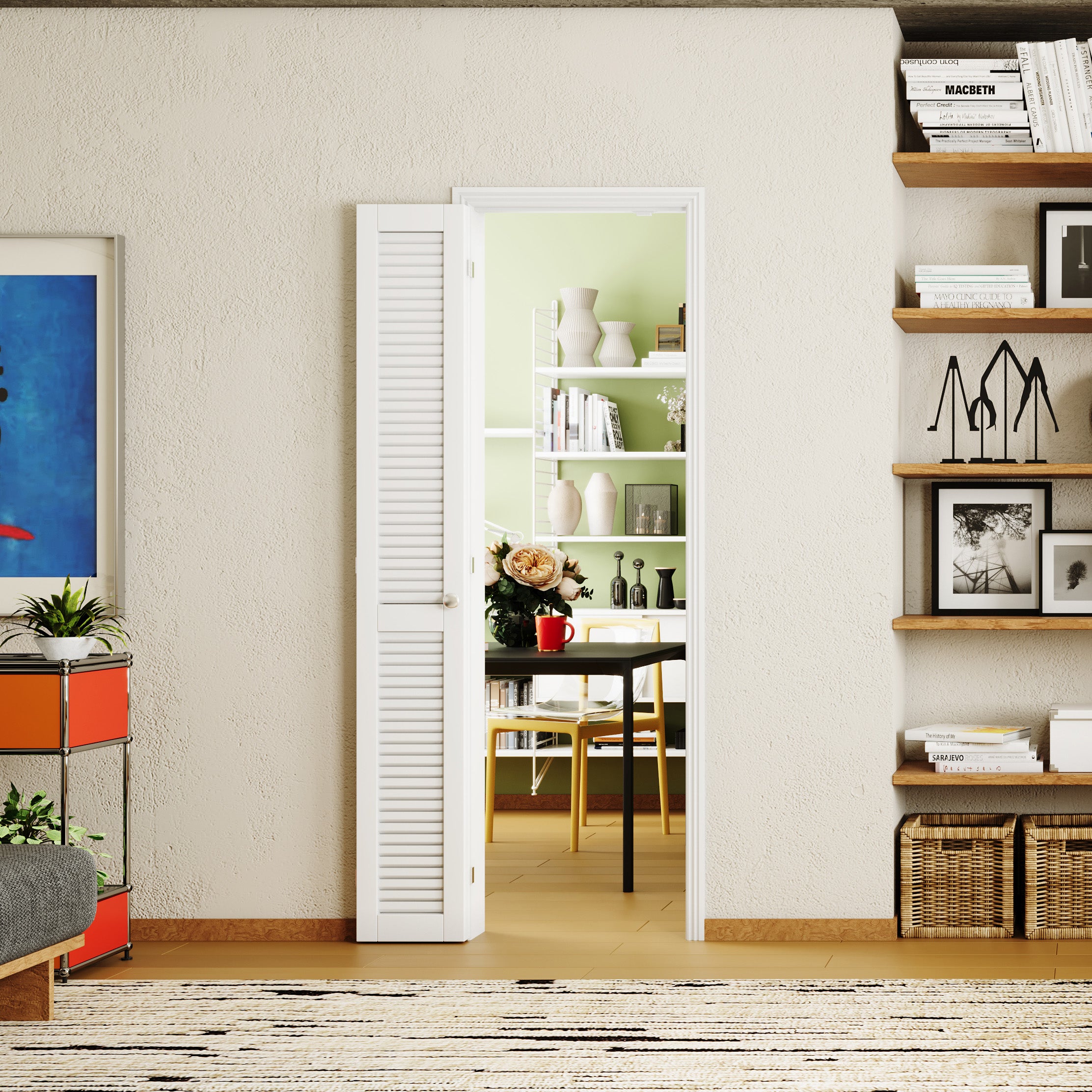 TENONER White MDF Louvered 180-Bi-Fold Door for Closet, Pantry, Laundr