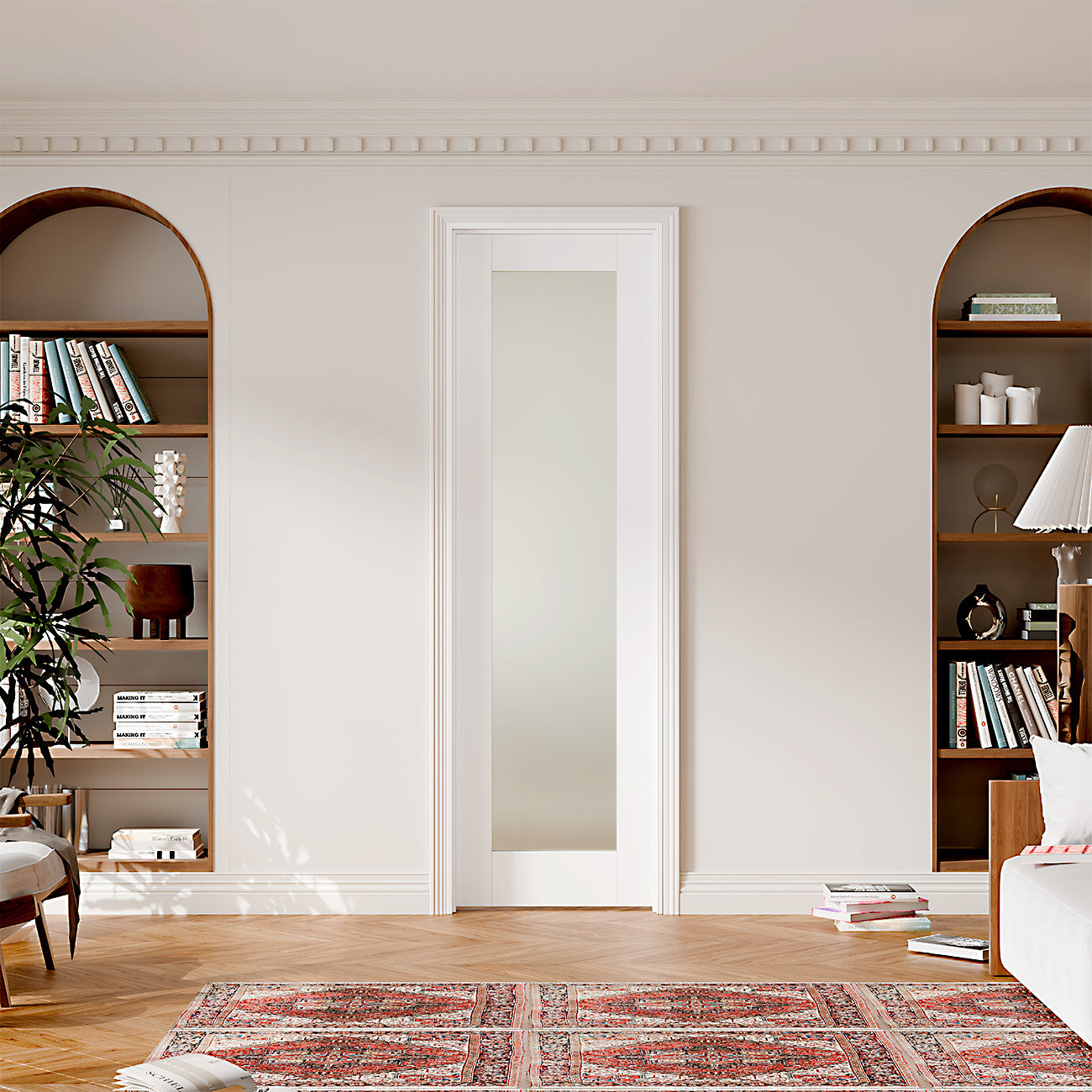 1-Lite Frosted Glass Interior Door, 24/30/32 in.x 80 in. Finished Door Panels for Wardrobe & Bedroom, Single Pantry Door Slab, MDF, White Primed