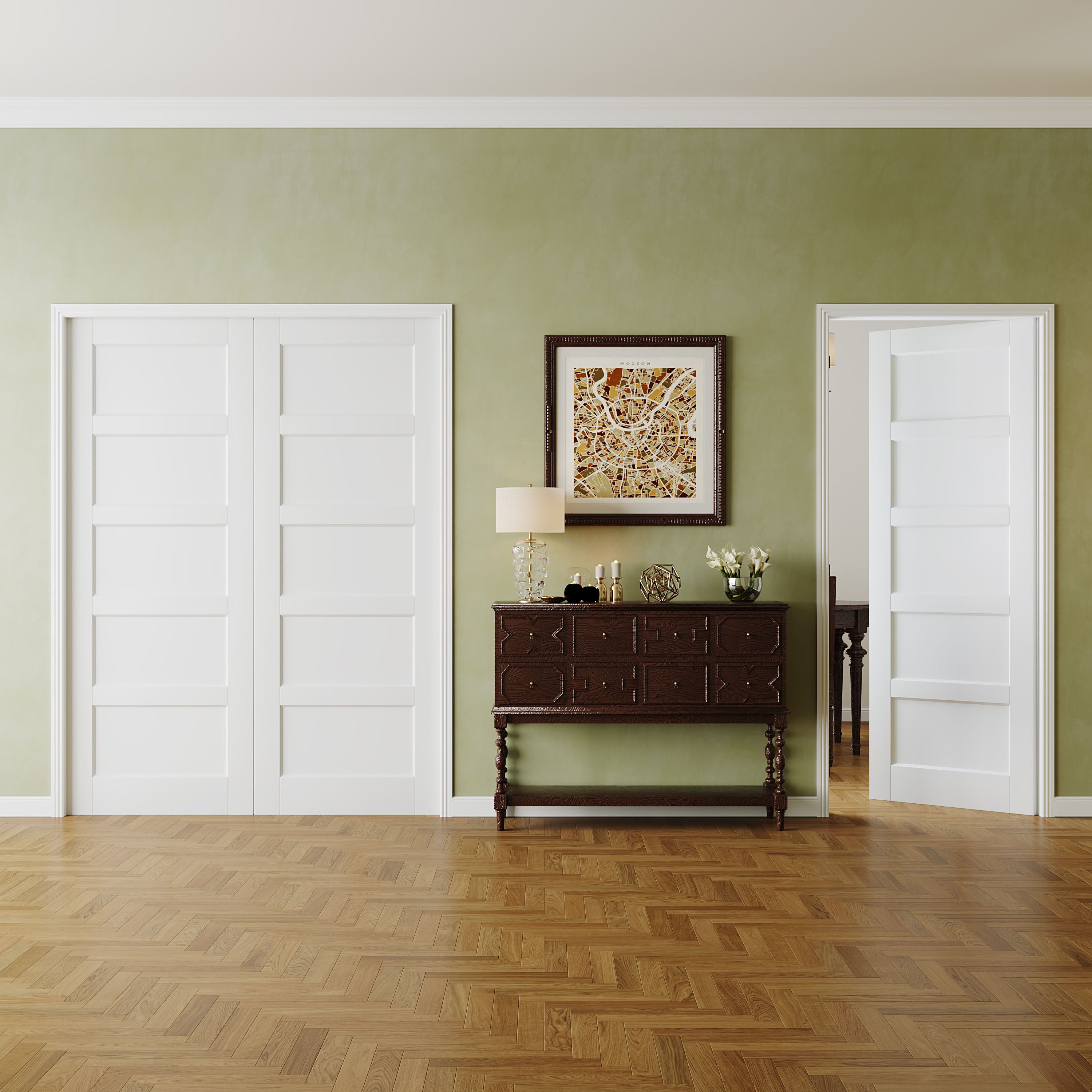 5-Panel Interior Door, French Door Panels for Closet & Bedroom, Prehung Interior Single Door - Finished Pantry Door Slab, Primed White（Hinges and Handles not Included）