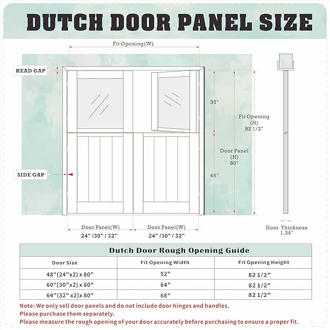 Double Dutch Door, 60/64 in. x 80 in. Half Clear Glass Split Single Door Slab, Modern Style Farmhouse Interior Closet Door, Natural Pine Wood(Not Include Door Hinges)