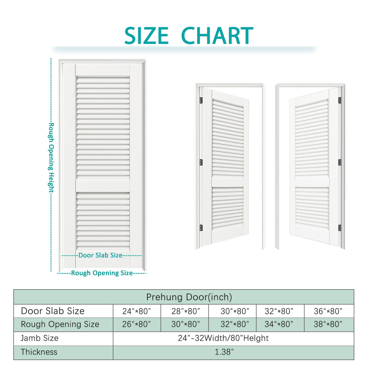 24/30 in. x 80 in. Louvered MDF, White Primed Wood, Painted Pre-Finished Door Panel Interior Door Slab Without Hinges