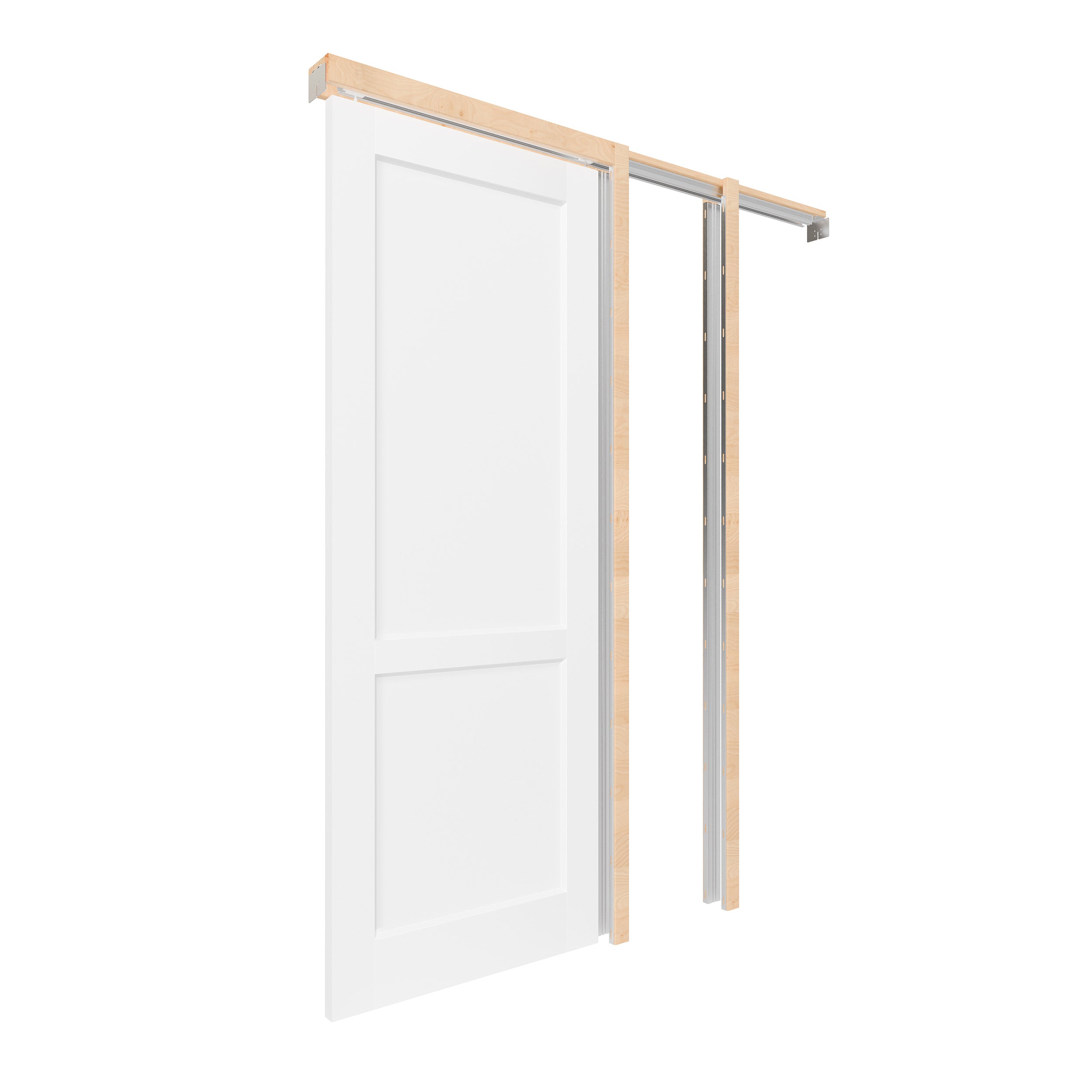 TENONER Sliding Pocket Door, 30 in. x 80 in, 2-Panel Core with Frame and Hardware Kit Set, Interior Door Slab for Pocket Door, White Primed - No Panel Assembly Required