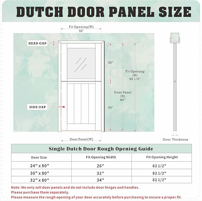 Interior Dutch Door, 24/30/32 in. x 80 in. Half Frosted Glass Split Single Door Slab, Modern Style Farmhouse Closet Door, Natural Pine Wood(Not Include Door Hinges)