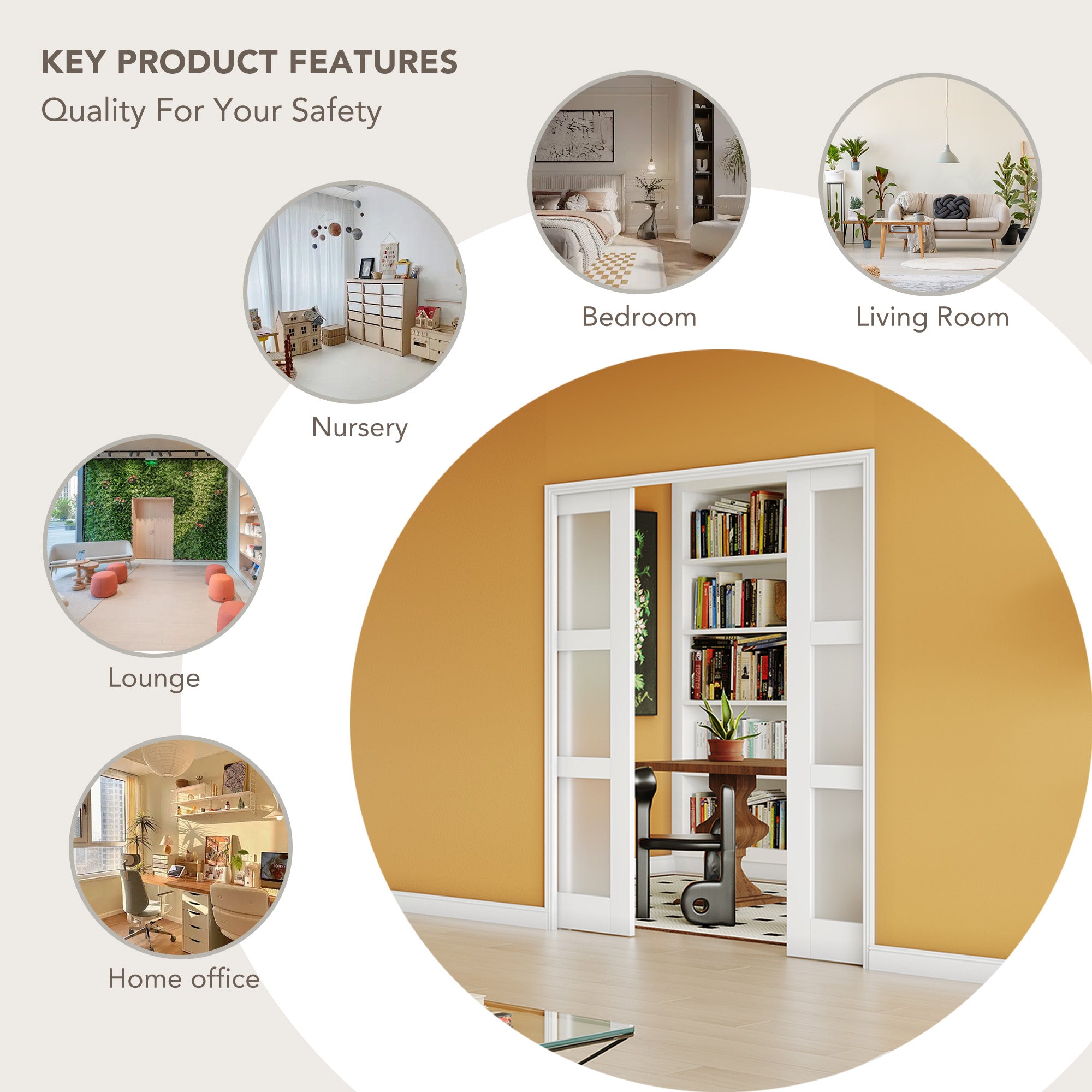 TENONER Sliding Pocket Door, 3-Lite Frosted Glass Interior Door with Frame and Hardware Kit Set, Interior Door Slab for Pocket Door, White Primed - No Panel Assembly Required, Double Door