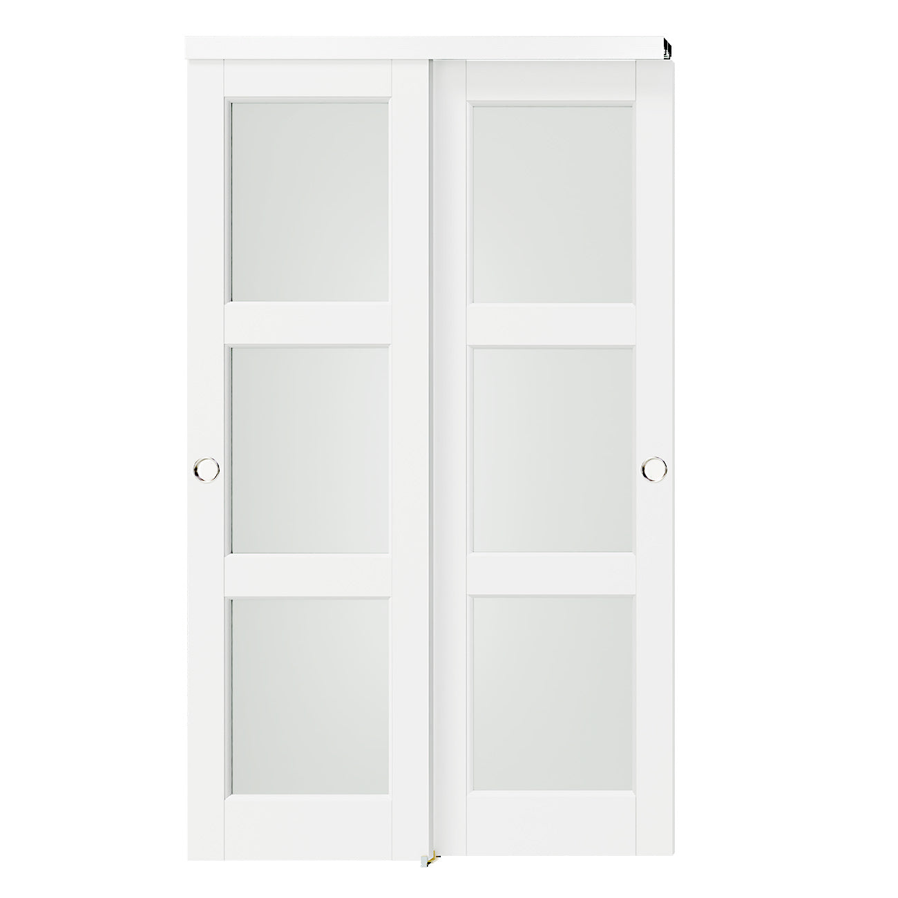TENONER White MDF 3-Lite Frosted Glass Bypass Door for  Bedroom, Living Room,Laundry – DIY Painted, Easy Installation with Bypass Hardware Kits