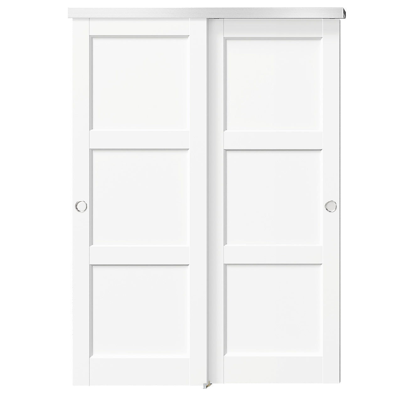 TENONER White MDF 3 Panel Bypass Door for  Bedroom, Living Room,Laundry – DIY Painted, Easy Installation with Bypass Hardware Kits