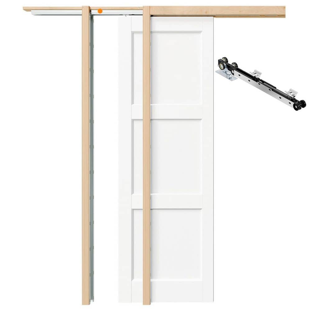 TENONER White MDF 3-Panel Sliding Pocket Door for Bedroom, Closet, Pantry with Hardware Kit & Soft Close