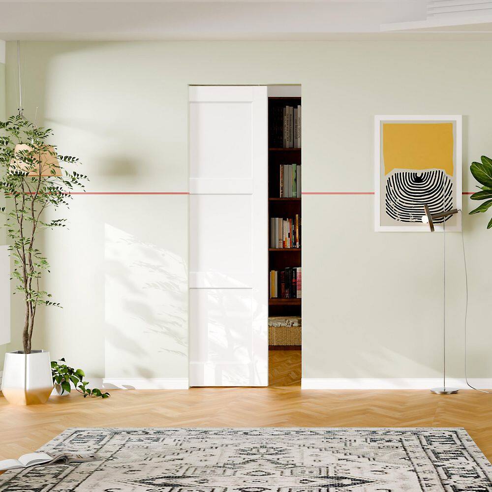TENONER White MDF 3-Panel Sliding Pocket Door for Bedroom, Closet, Pantry with Hardware Kit & Soft Close
