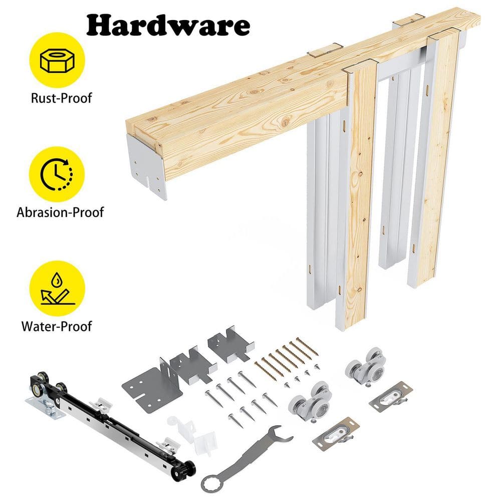 TENONER White MDF 3-Panel Sliding Pocket Door for Bedroom, Closet, Pantry with Hardware Kit & Soft Close