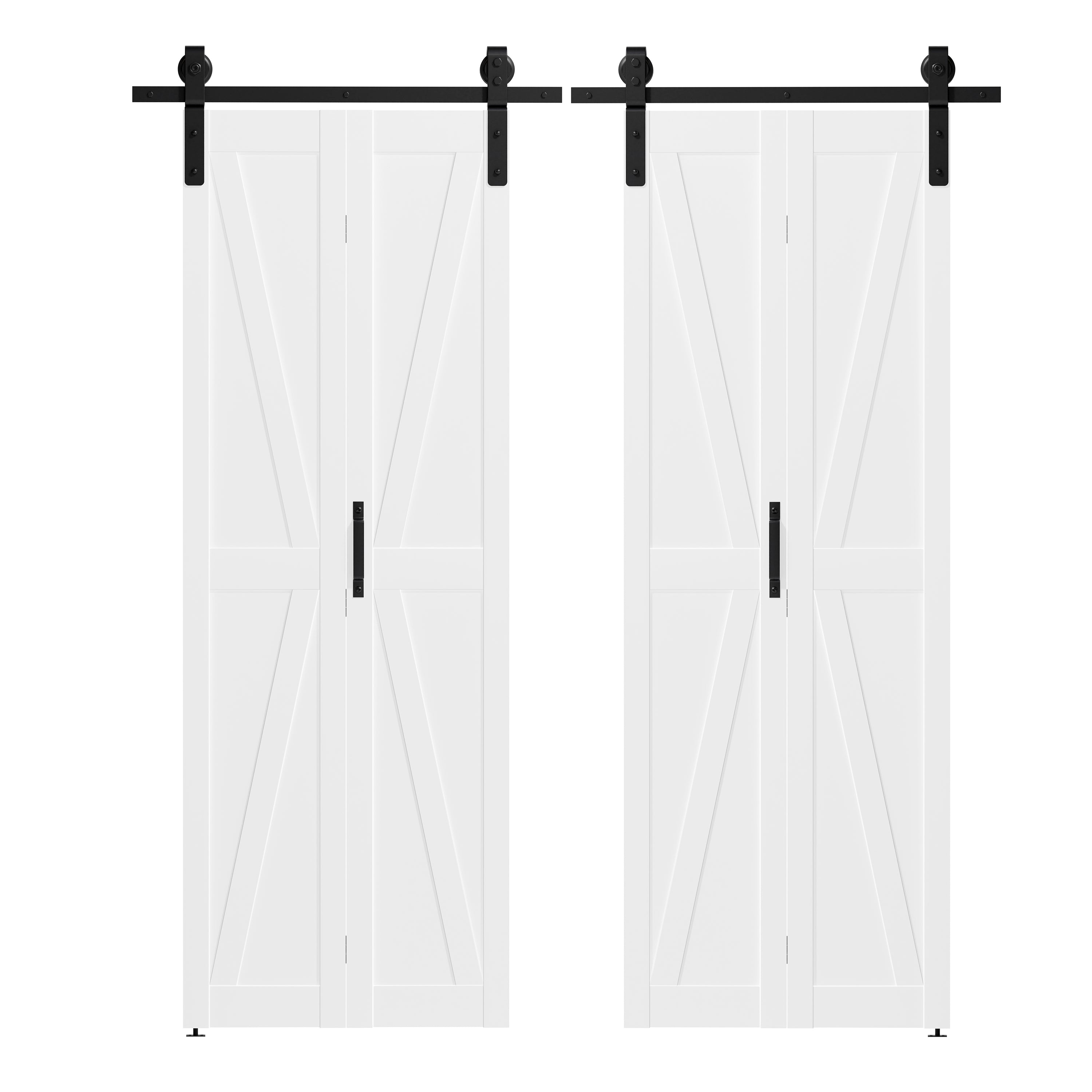 TENONER Double Bi-Fold Sliding Barn Door, K Shaped with Sliding Hardware Kit Set, Finished Closet Door Slab, Two Track for 4 Doors, MDF, White