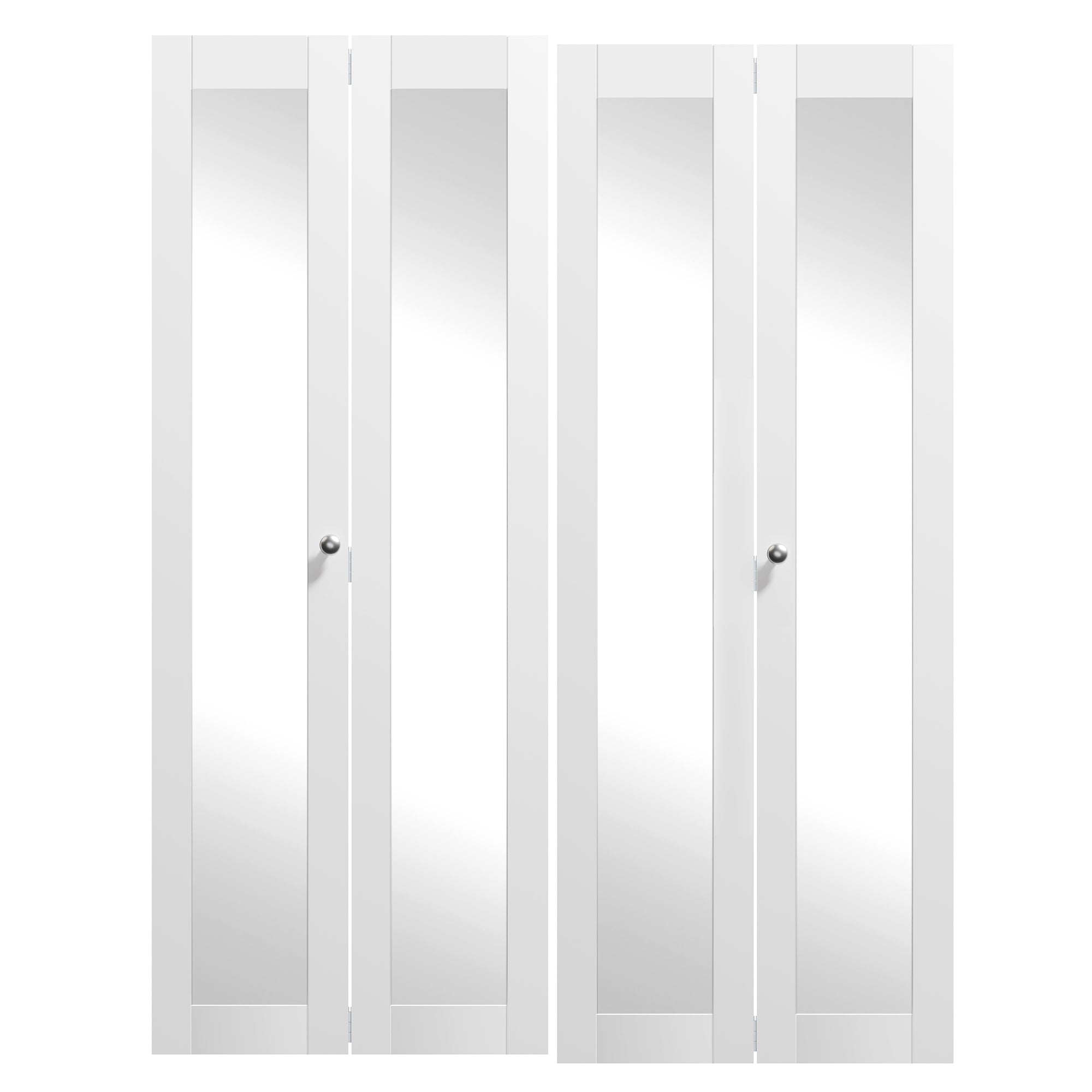 48/60/72 in. x 80 in. White, MDF, 1 Lite, Mirror Glass Bi-Fold Interior Door for Closet, with Hardware Kits