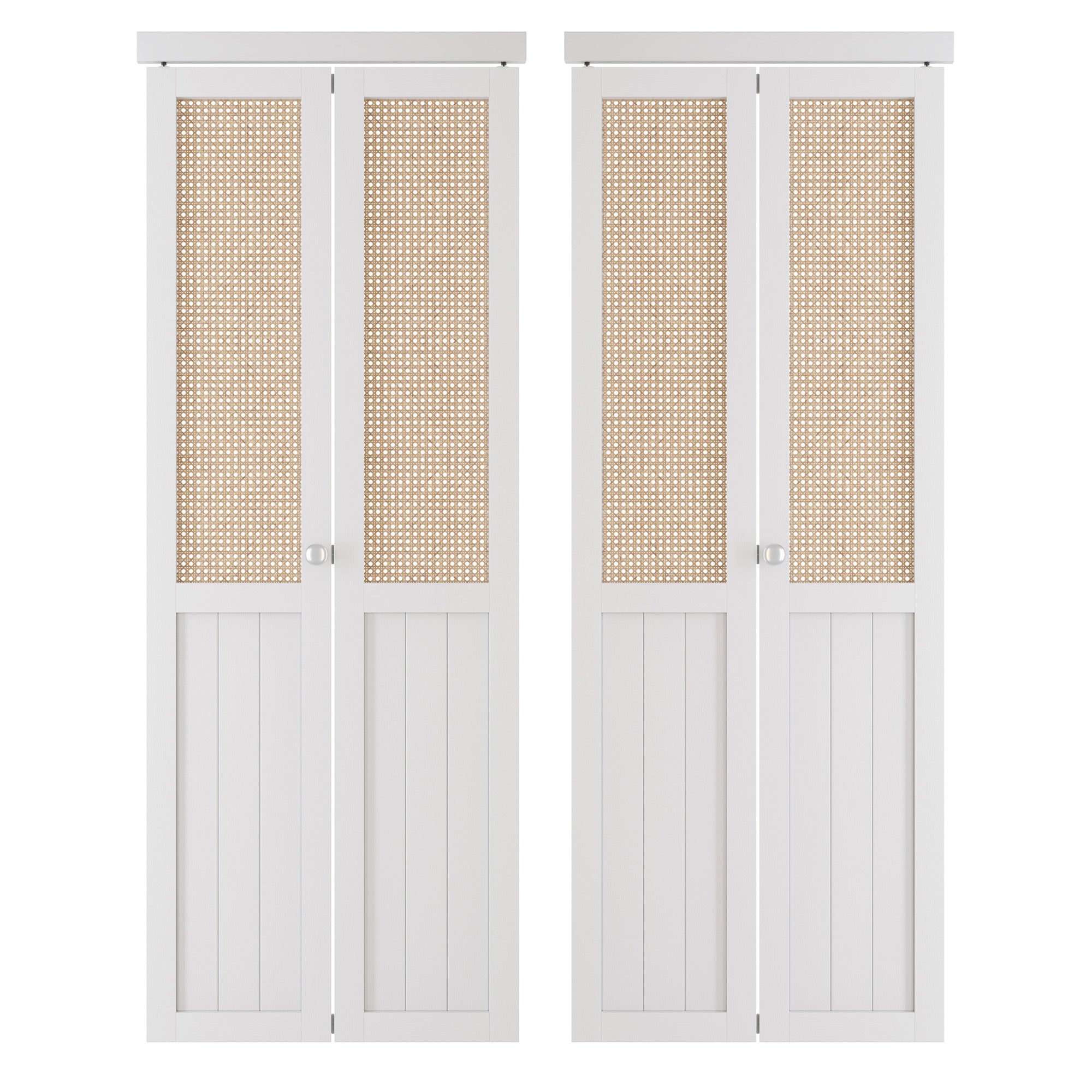 48/60/72 in. x 80 in. Webbing and Wood Bi-Fold Interior Door for Closet MDF White Folding Door for Wardrobe Including Hardware