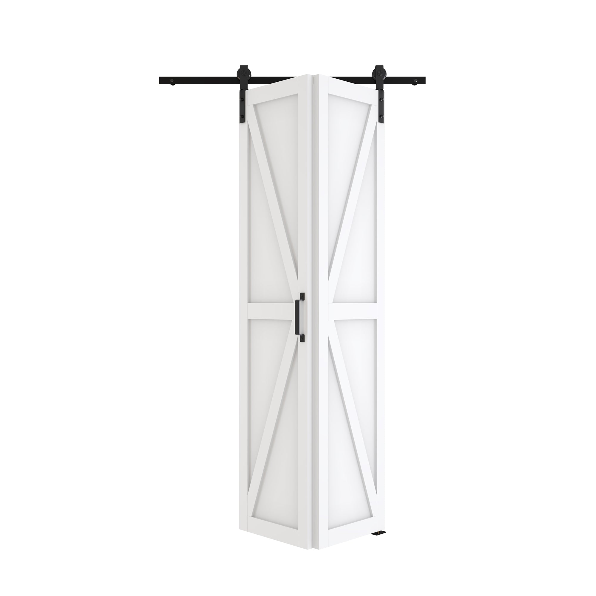 TENONER Bi-Fold Sliding Barn Door, K Shaped with Sliding Hardware Kit Set, Finished Closet Door Slab, One Track for 2 Doors, MDF, White