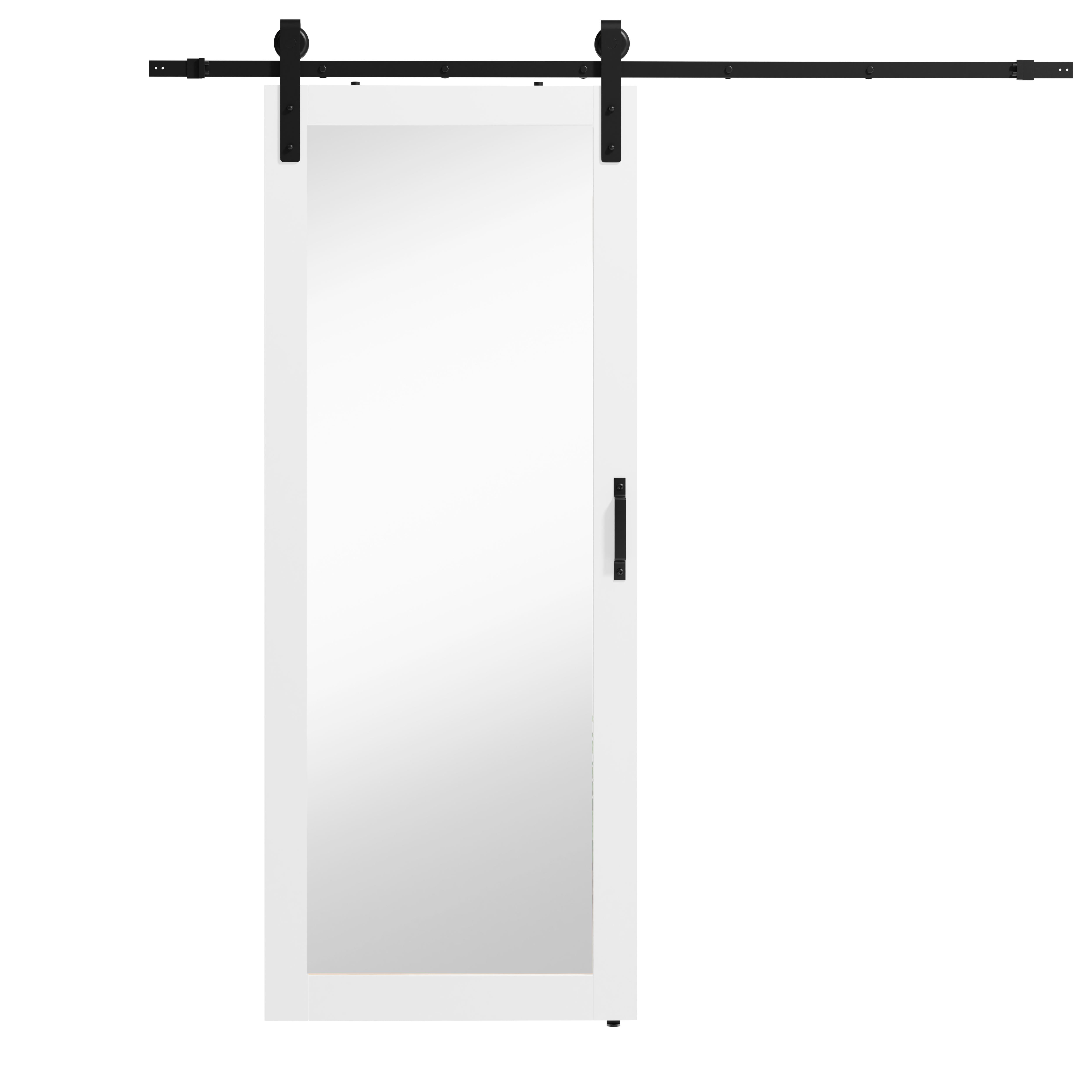 30 in x 84 in 1 Lite, Mirrored Glass, White, Finished, MDF Sliding Barn Door with Hardware Kit