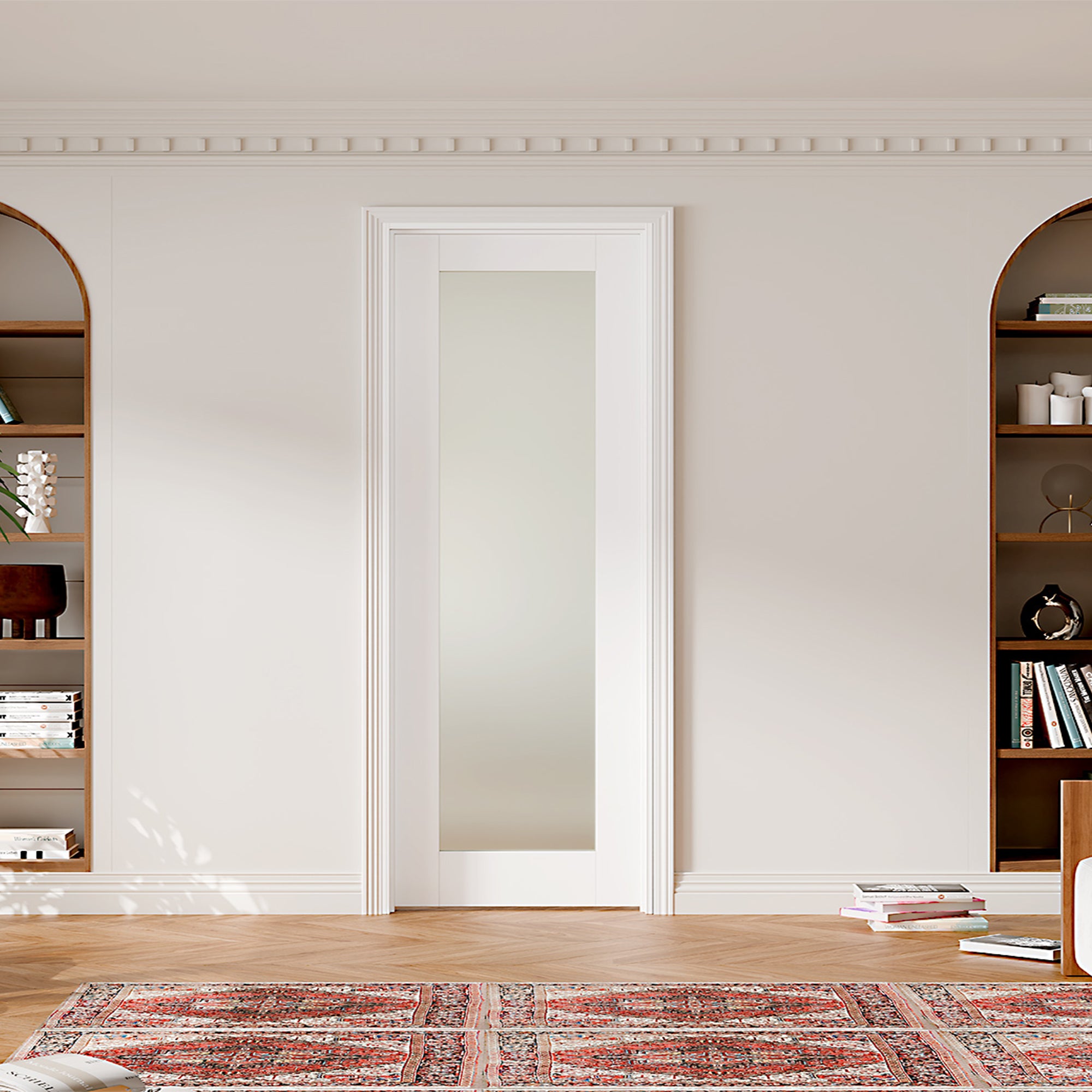 1-Lite Frosted Glass Interior Door, 24/30/32 in.x 80 in. Finished Door Panels for Wardrobe & Bedroom, Single Pantry Door Slab, MDF, White Primed