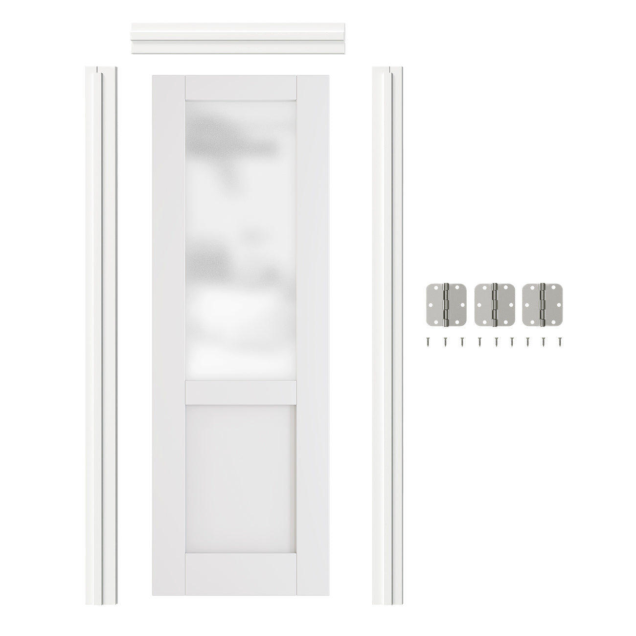 24/30/32 in. x 80 in.1/2 Lite Frosted Glass Prehung Interior Door MDF Wood White with Door Jamb and Hardware Kit