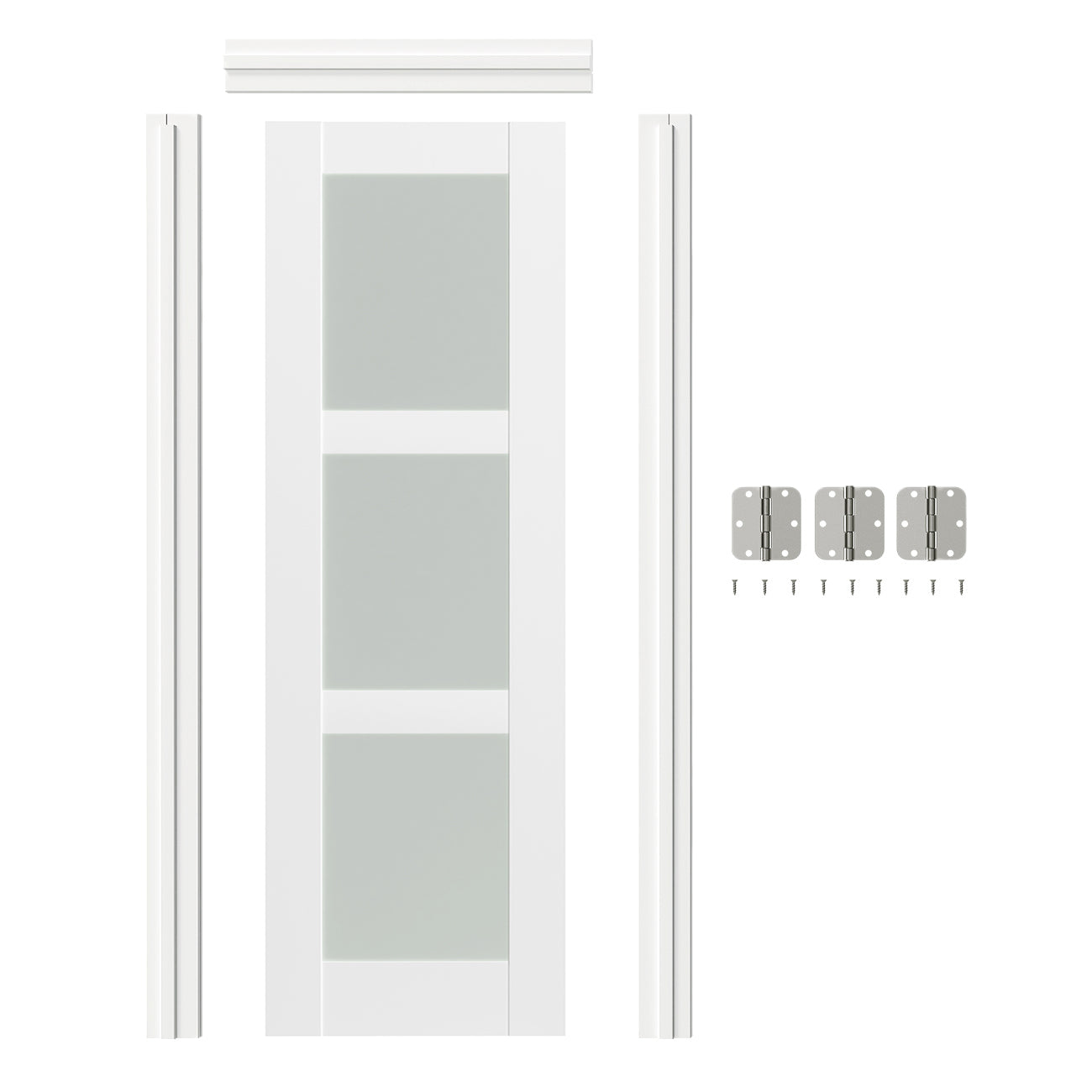 24/30/32 in. x 80 in. 3 Lite Frosted Glass Prehung Interior Door  White MDF with Door Jamb and Hardware Kit