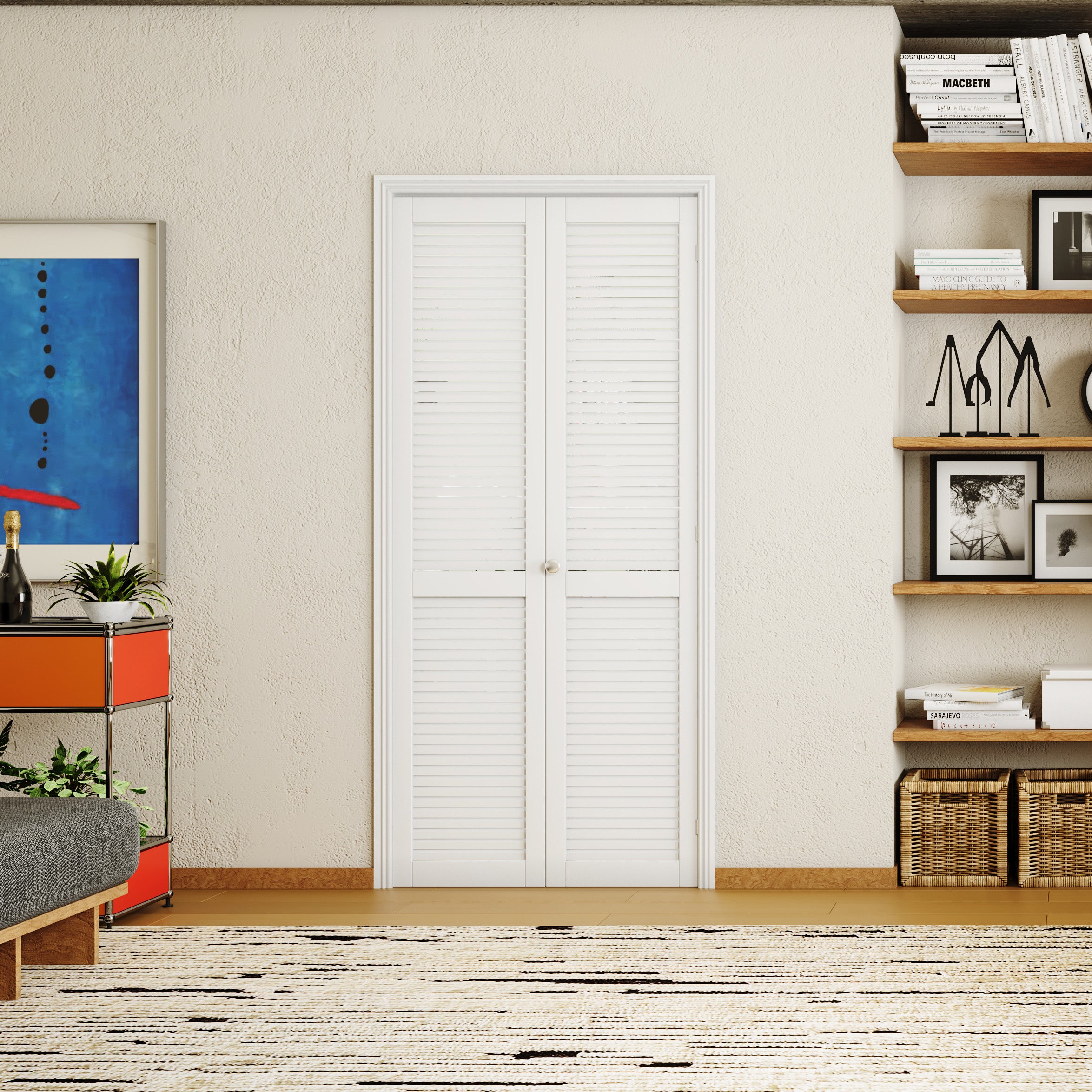 TENONER White MDF Louvered 180-Bi-Fold Door for Closet, Pantry, Laundr