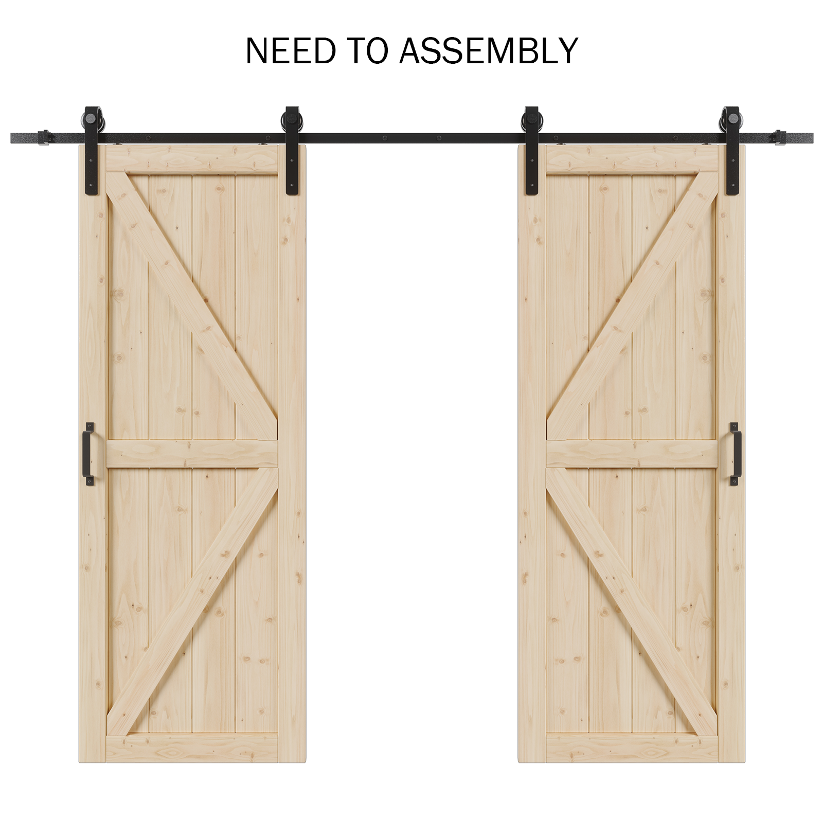 TENONER Double Pine Wood Barn Door, Sliding Barn Door with All Hardware Kit Included, Pre-Drilled Easy to Assemble, DIY Unfinished K-Frame Solid Core Single Barn Door, Natural