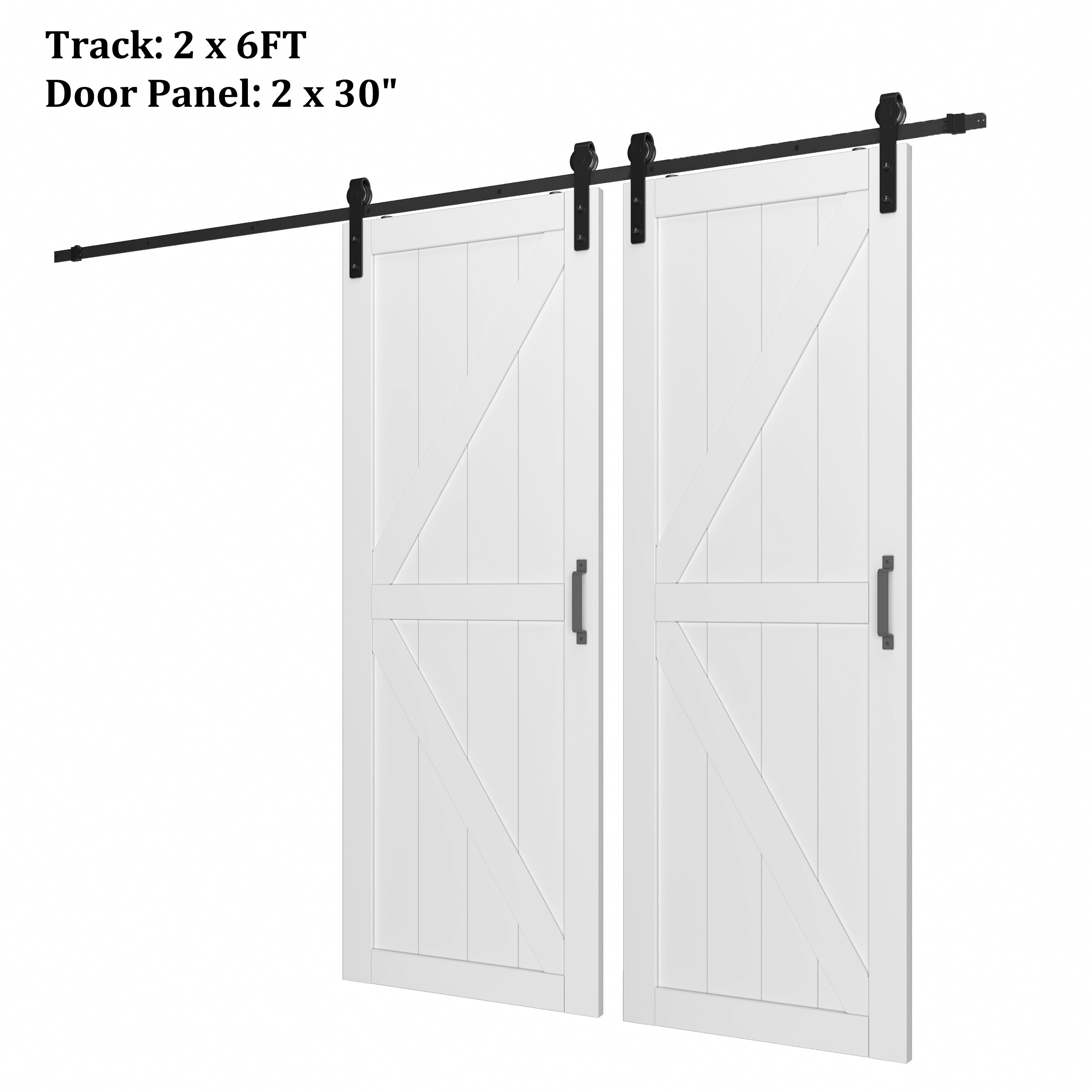 Double Sliding Barn Doors,K-Frame with Hardware Kit Included,MDF & DIY Painted,Assembly Needed,White