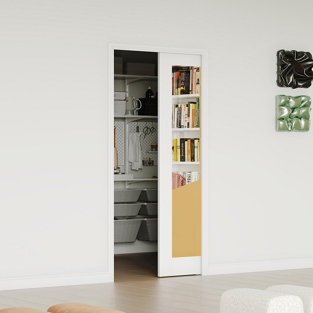 TENONER Sliding Pocket Door, 1-Lite Mirror Interior Door with Frame and Hardware Kit Set, Interior Door Slab for Pocket Door, White Primed - No Panel Assembly Required