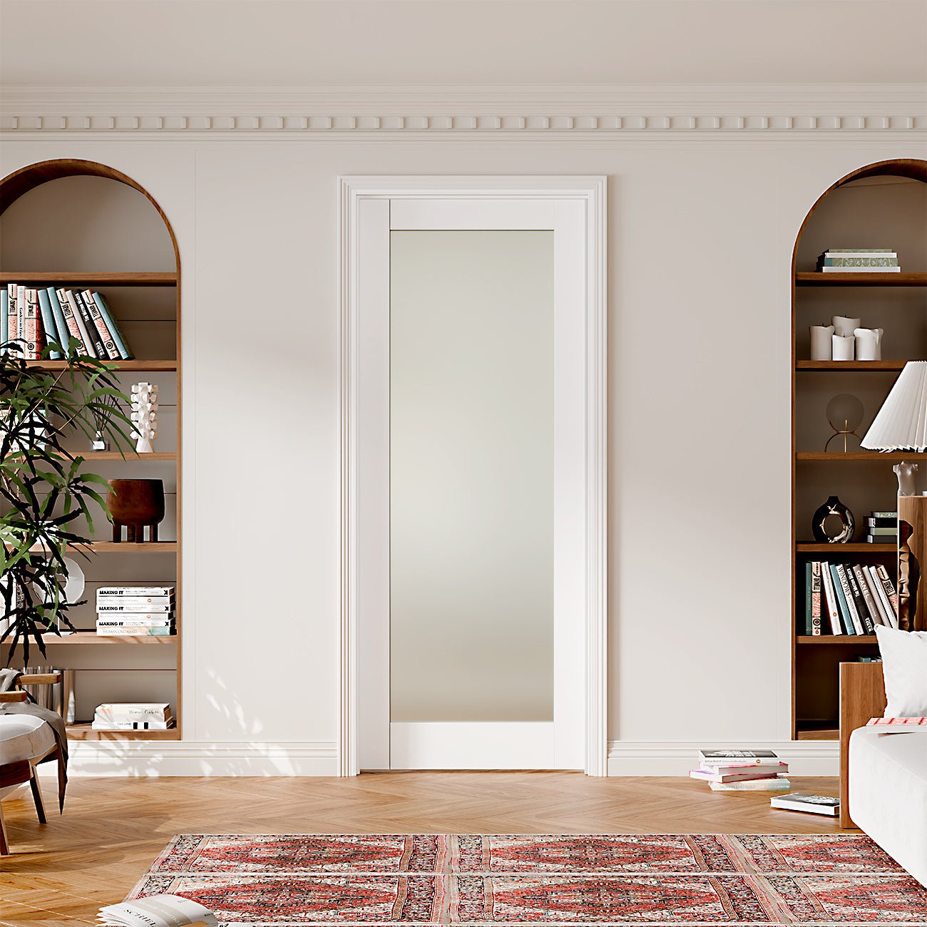 1-Lite Frosted Glass Interior Door, 24/30/32 in.x 80 in. Finished Door Panels for Wardrobe & Bedroom, Single Pantry Door Slab, MDF, White Primed