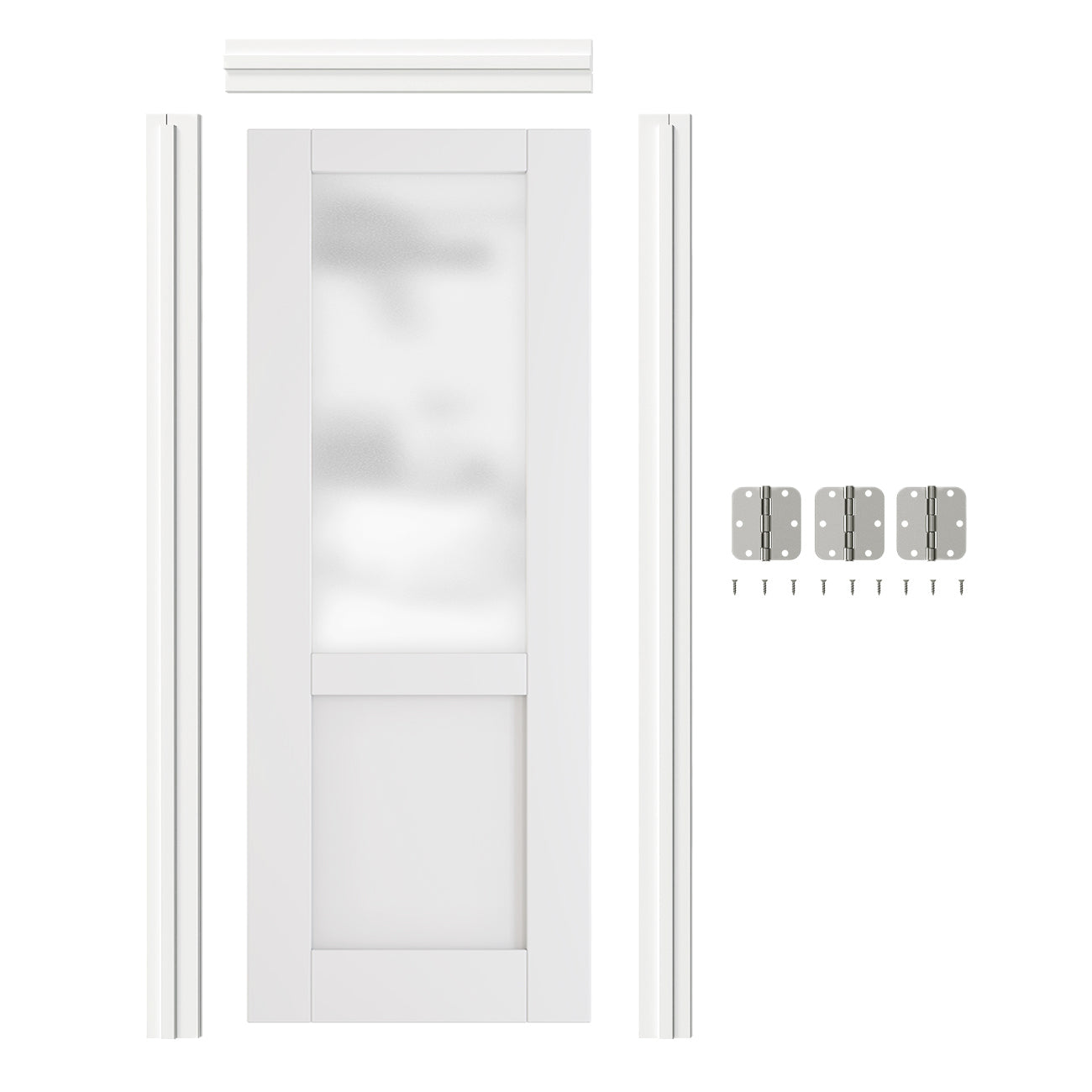 24/30/32 in. x 80 in.1/2 Lite Frosted Glass Prehung Interior Door MDF Wood White with Door Jamb and Hardware Kit