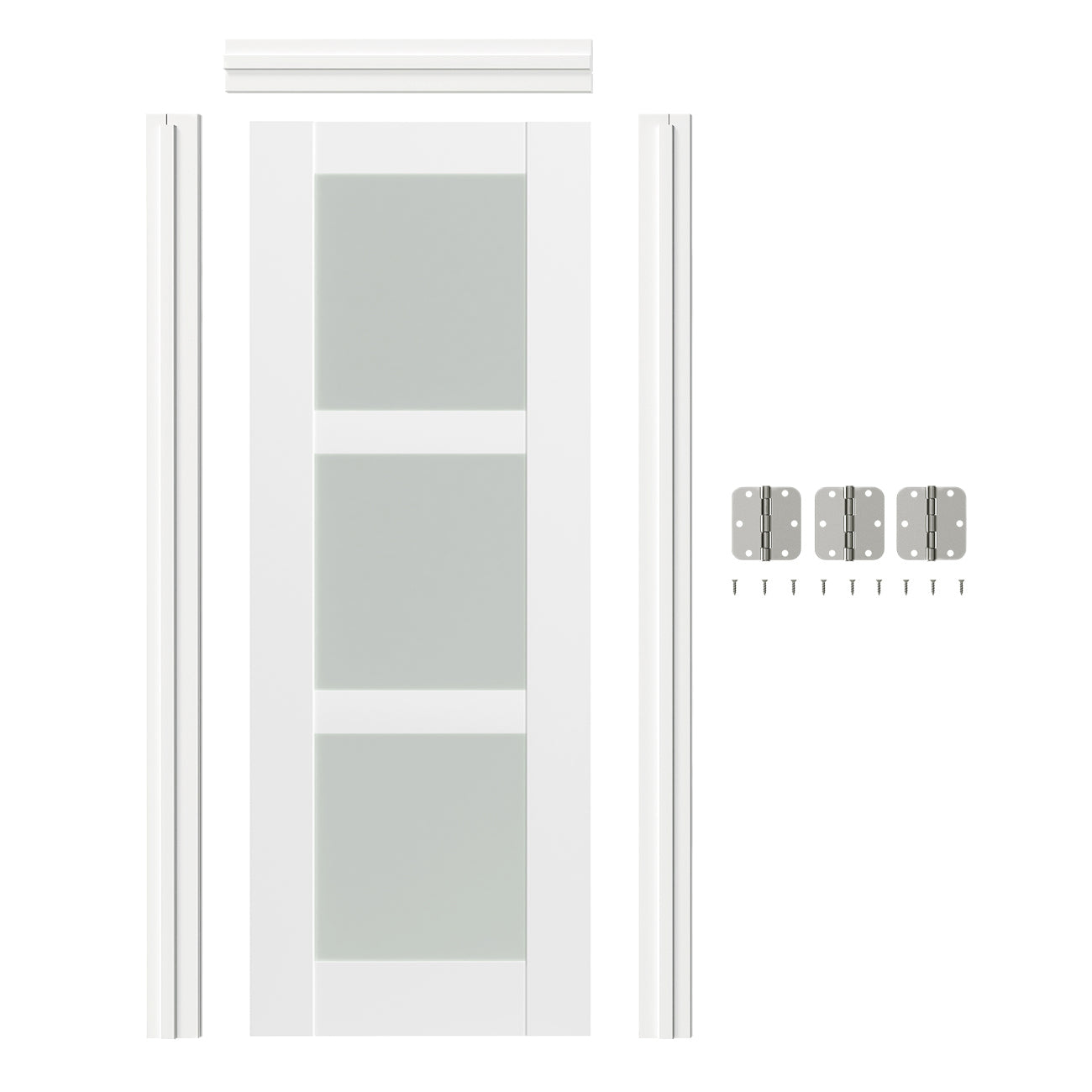 24/30/32 in. x 80 in. 3 Lite Frosted Glass Prehung Interior Door  White MDF with Door Jamb and Hardware Kit