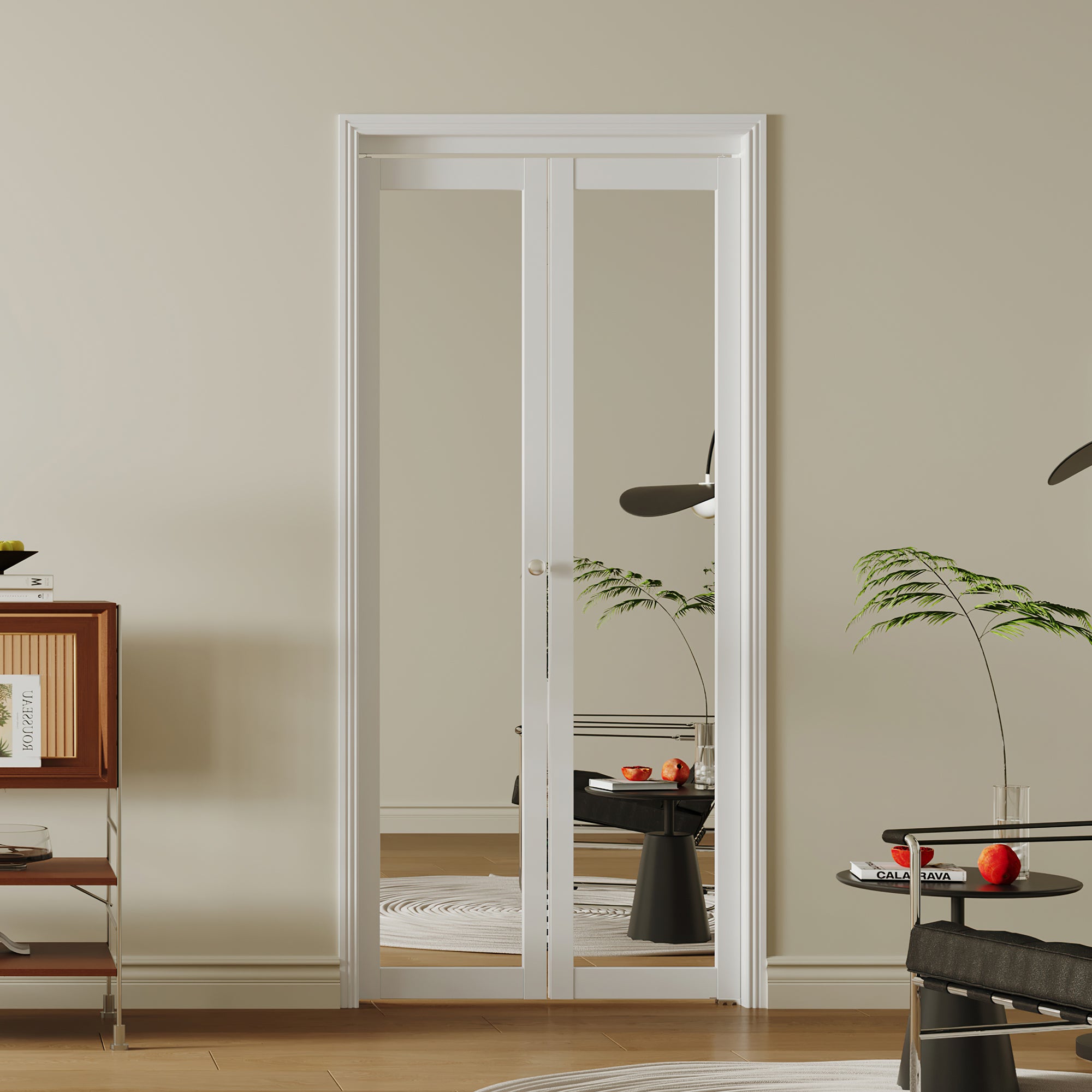 24/30/36 in. x 80 in. White, MDF, 1 Lite, Mirror Glass Bi-Fold Interior Door for Closet, with Hardware Kits