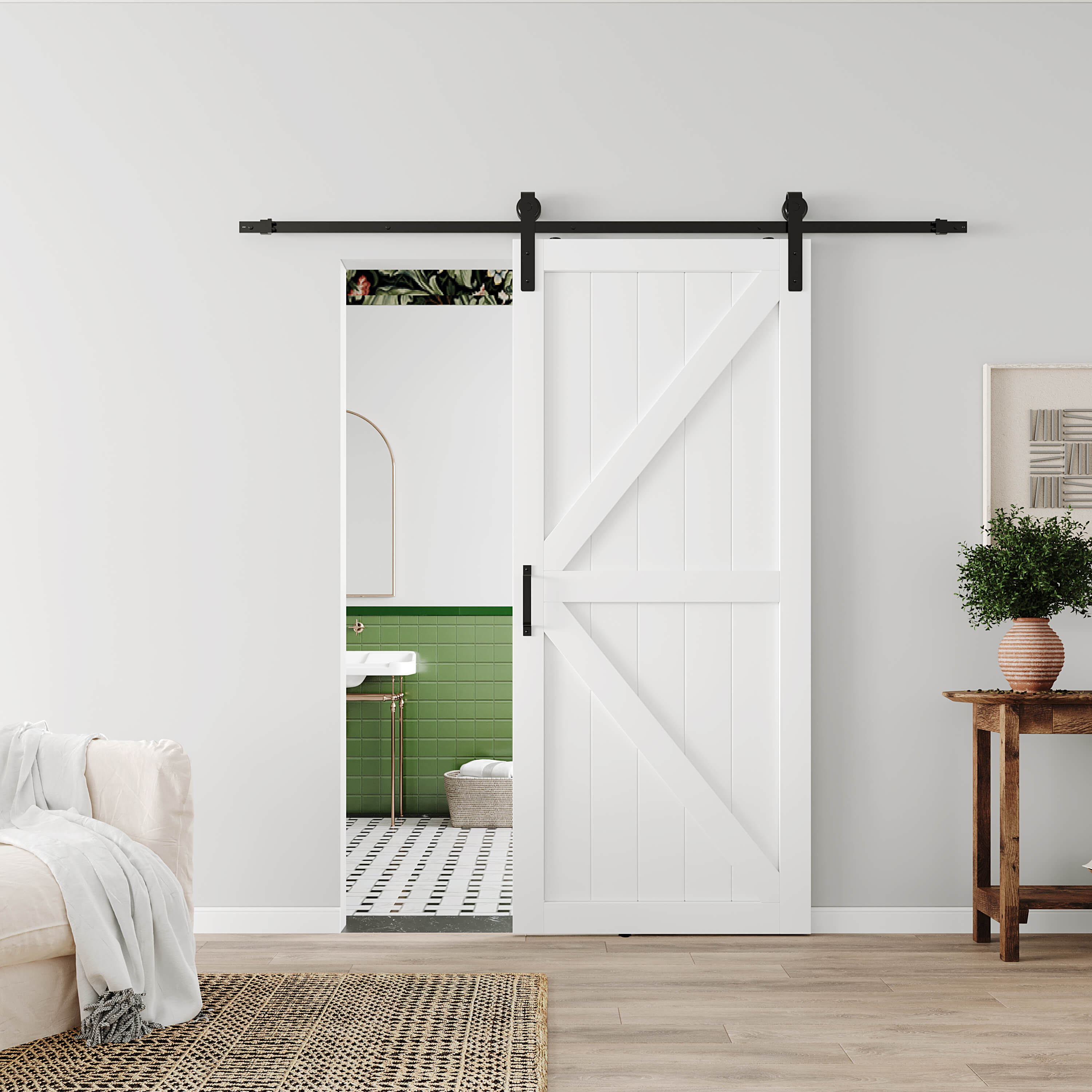 TENONER Sliding Barn Door,K-Frame with Hardware Kit Included,MDF & DIY Painted,Assembly Needed,White