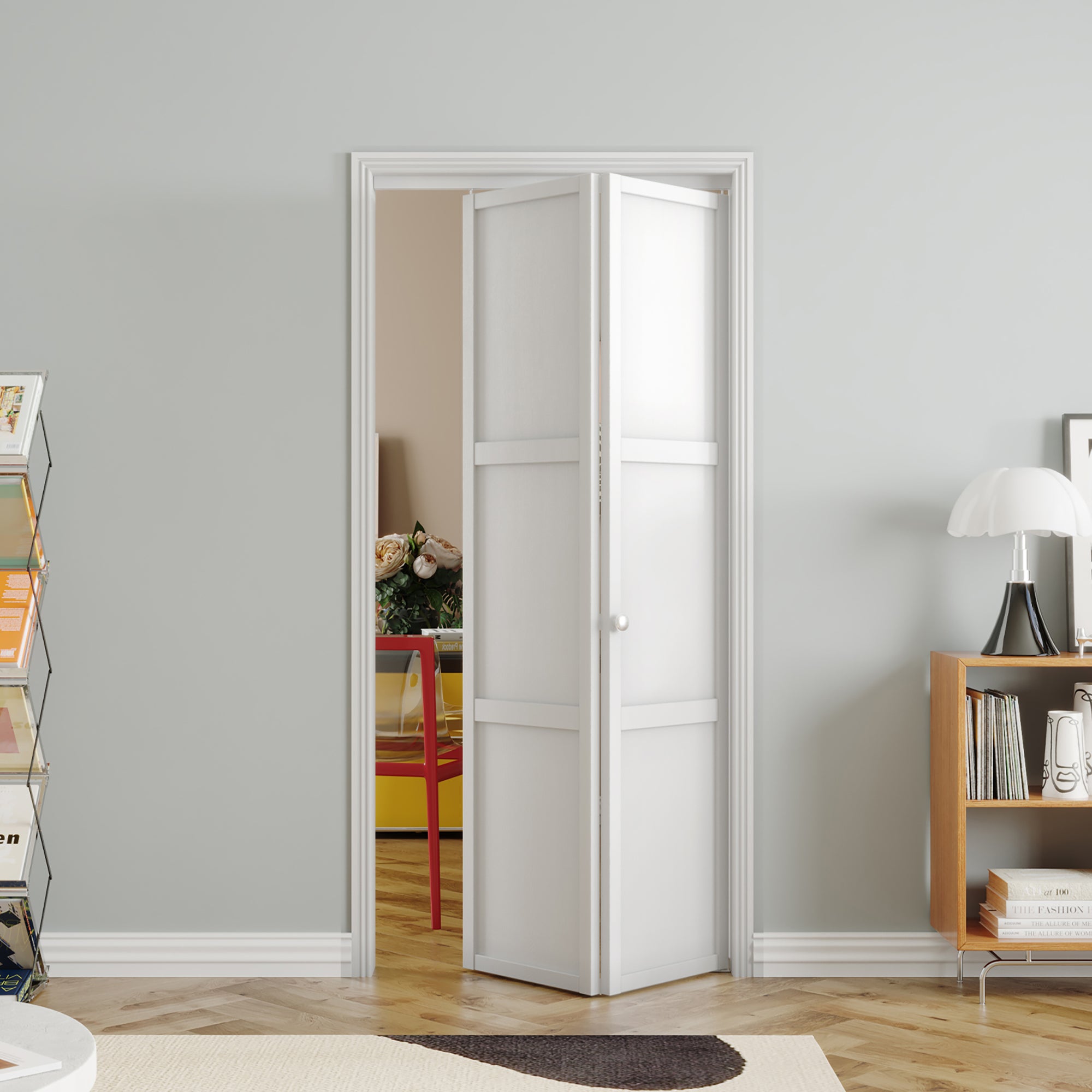 24/30/36 in. x 80 in. White, MDF Wood, 3 Panel Bi-Fold Interior Door for Closet with Hardware Kits