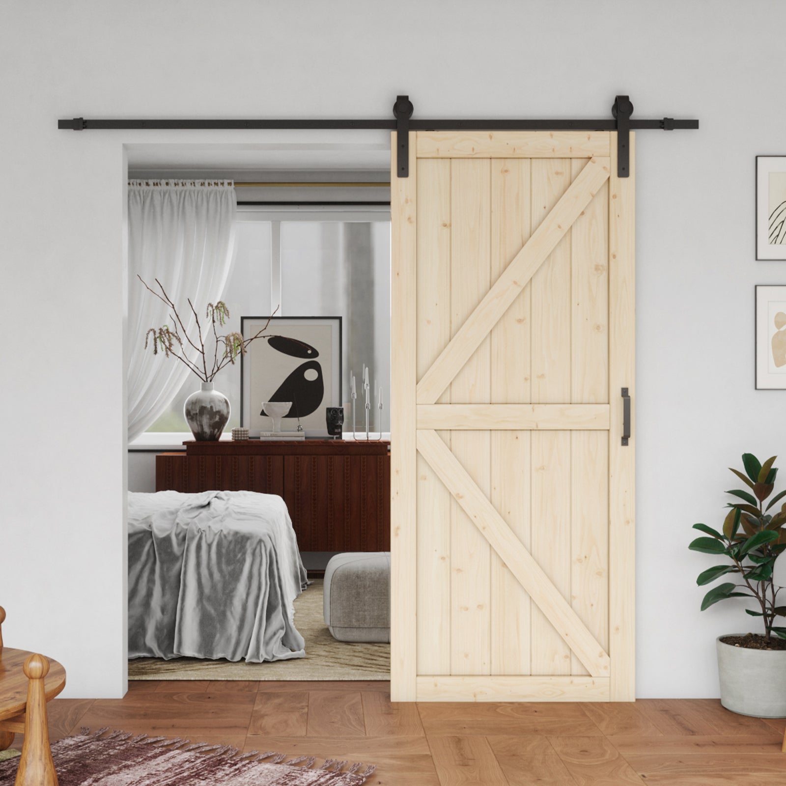 TENONER Pine Wood Barn Door, Sliding Barn Door with All Hardware Kit Included, Pre-Drilled Easy to Assemble, DIY Unfinished K-Frame Solid Core Single Barn Door, Natural