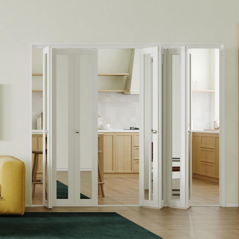 White MDF PVC Covering Full Light Mirrored 4-Panel Bi-Fold Door for Closet, Laundry Room, Bathroom - Space-Saving