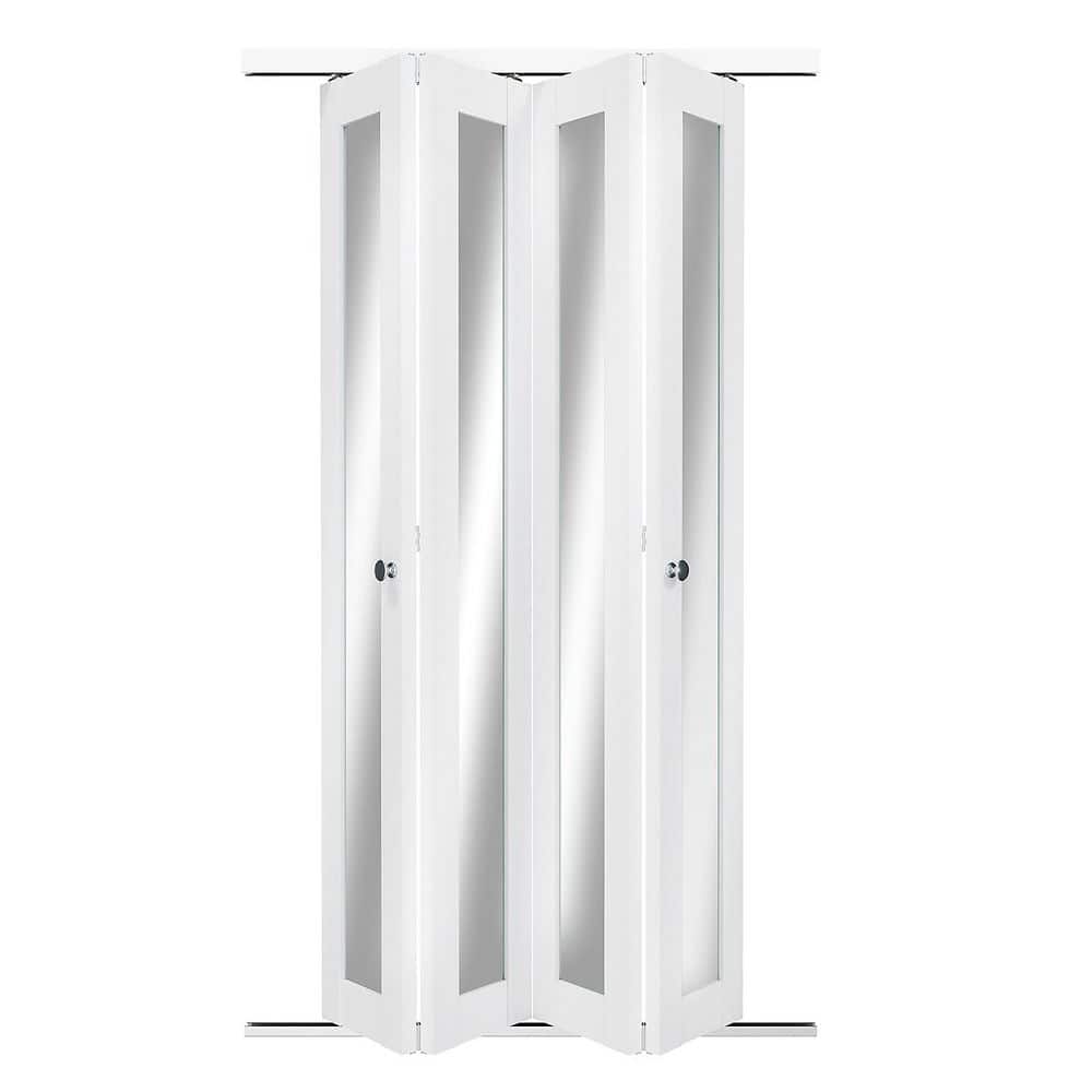 White MDF PVC Covering Full Light Mirrored 4-Panel Bi-Fold Door for Closet, Laundry Room, Bathroom - Space-Saving