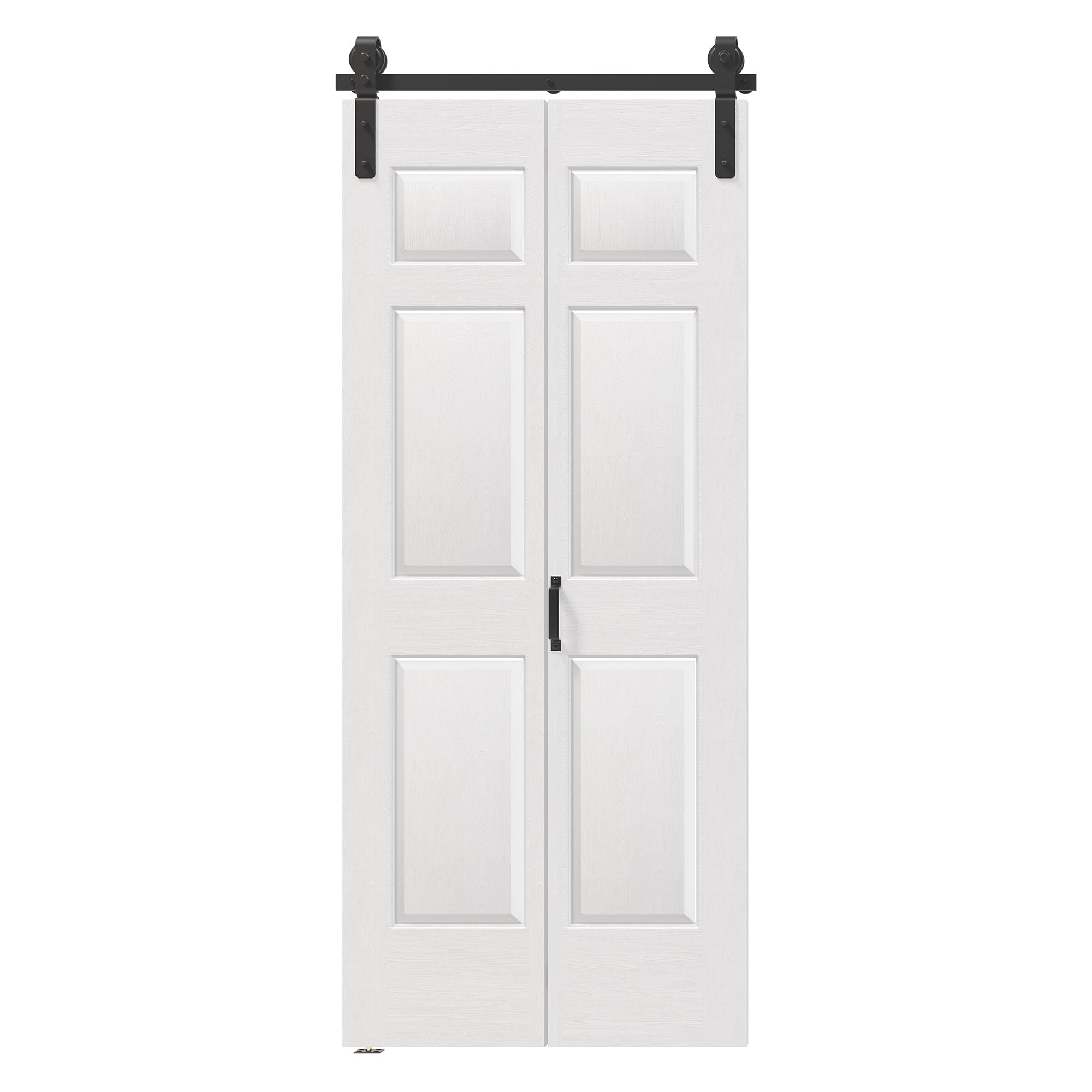 TENONER Bi-Folding Barn Door, 6-Panel with Sliding Hardware Kit Set, Finished Closet Door Slab, One Track for 2 Finished Doors, MDF, White