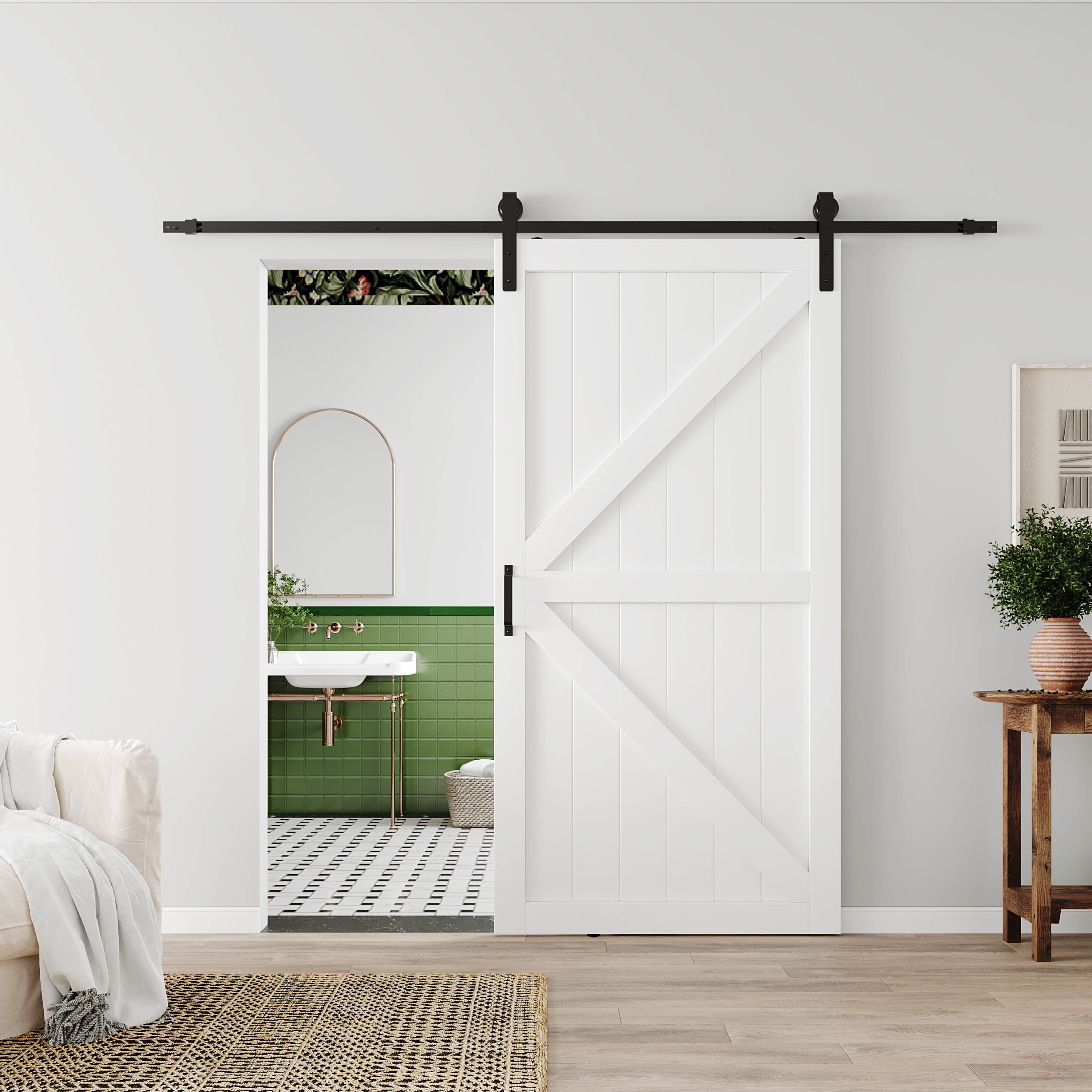 TENONER Sliding Barn Door,K-Frame with Hardware Kit Included,MDF & DIY Painted,Assembly Needed,White