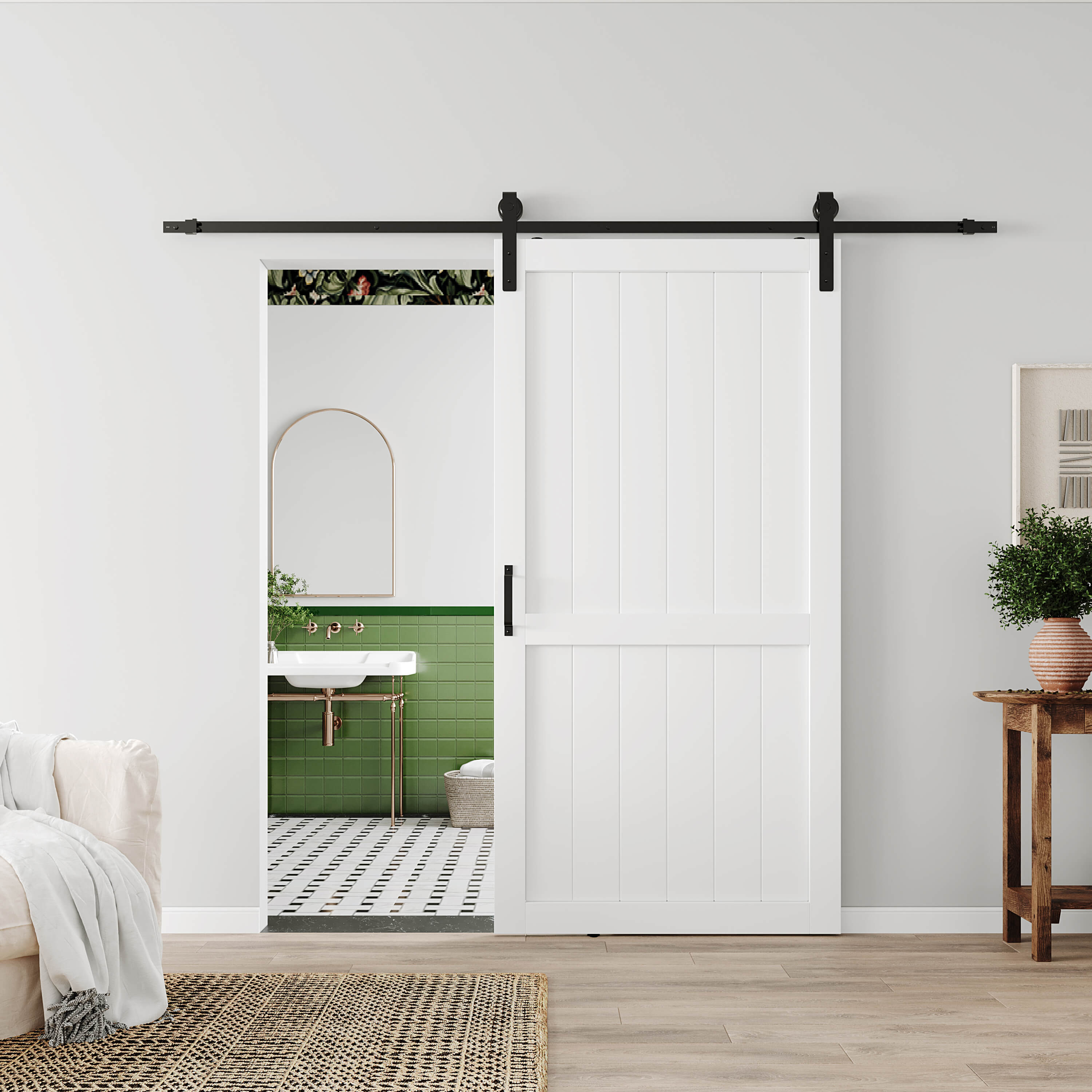 TENONER Sliding Barn Door,H-Frame with Hardware Kit Included,MDF & DIY Painted,Assembly Needed,White