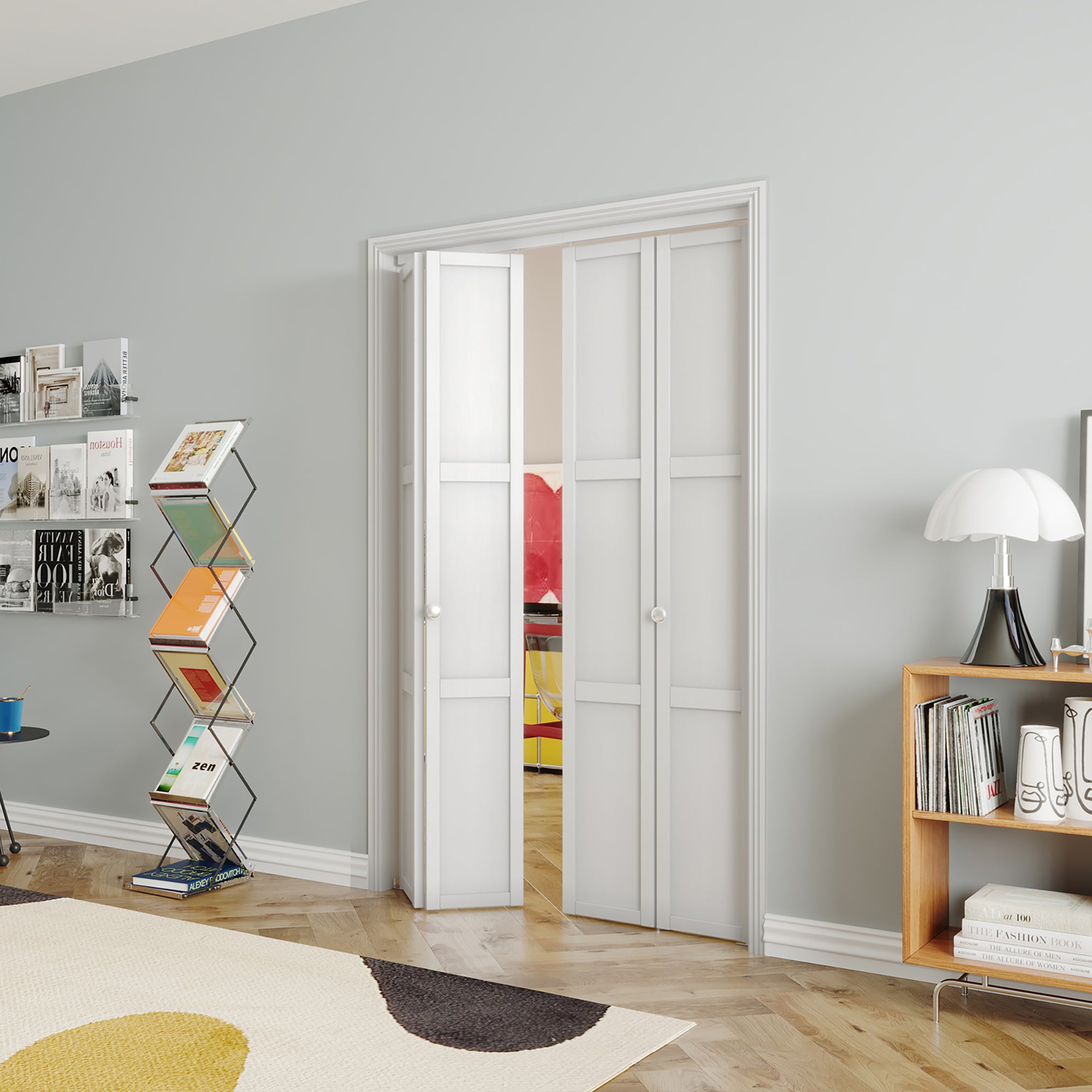 48/60/72 in. x 80 in. White, MDF Wood, 3 Panel Bi-Fold Interior Door for Closet with Hardware Kits