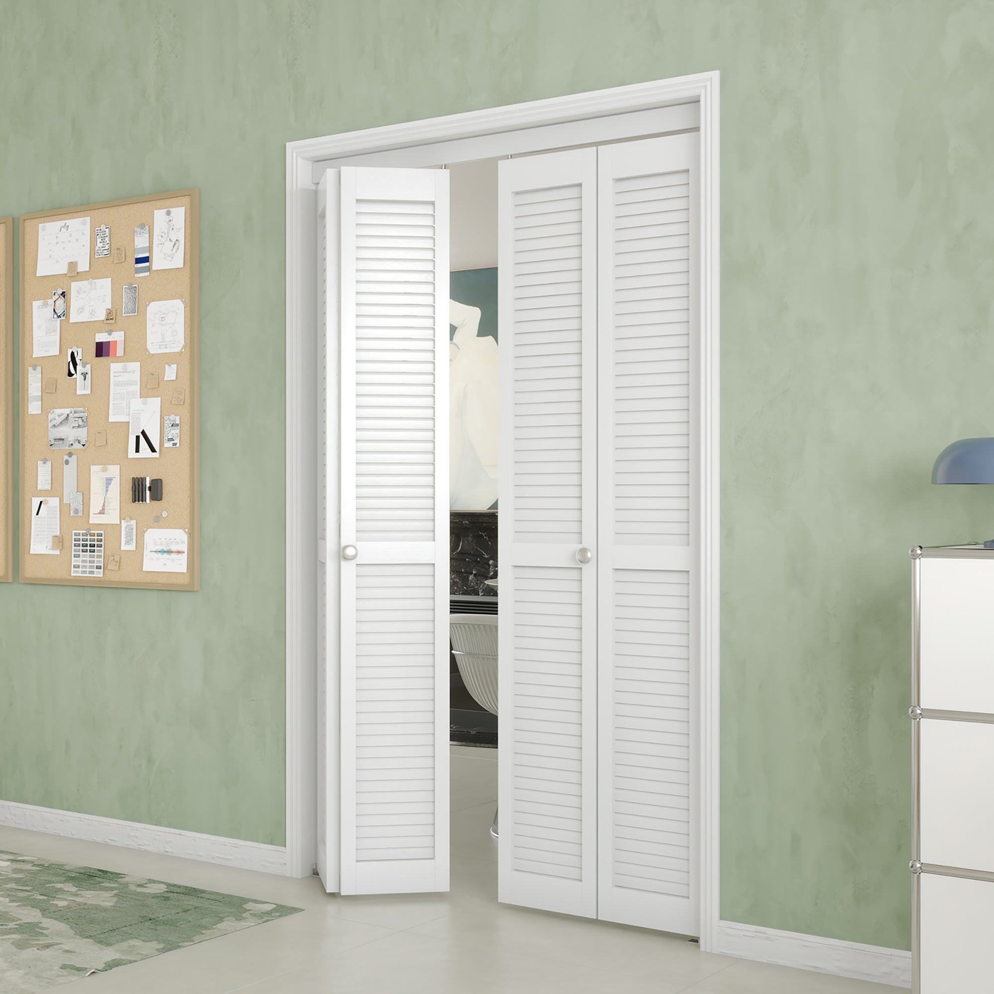 48/60/72 in. x 80 in. Louver Bi-Fold Interior Door for Closet, MDF & PVC, White Folding Door including Hardware