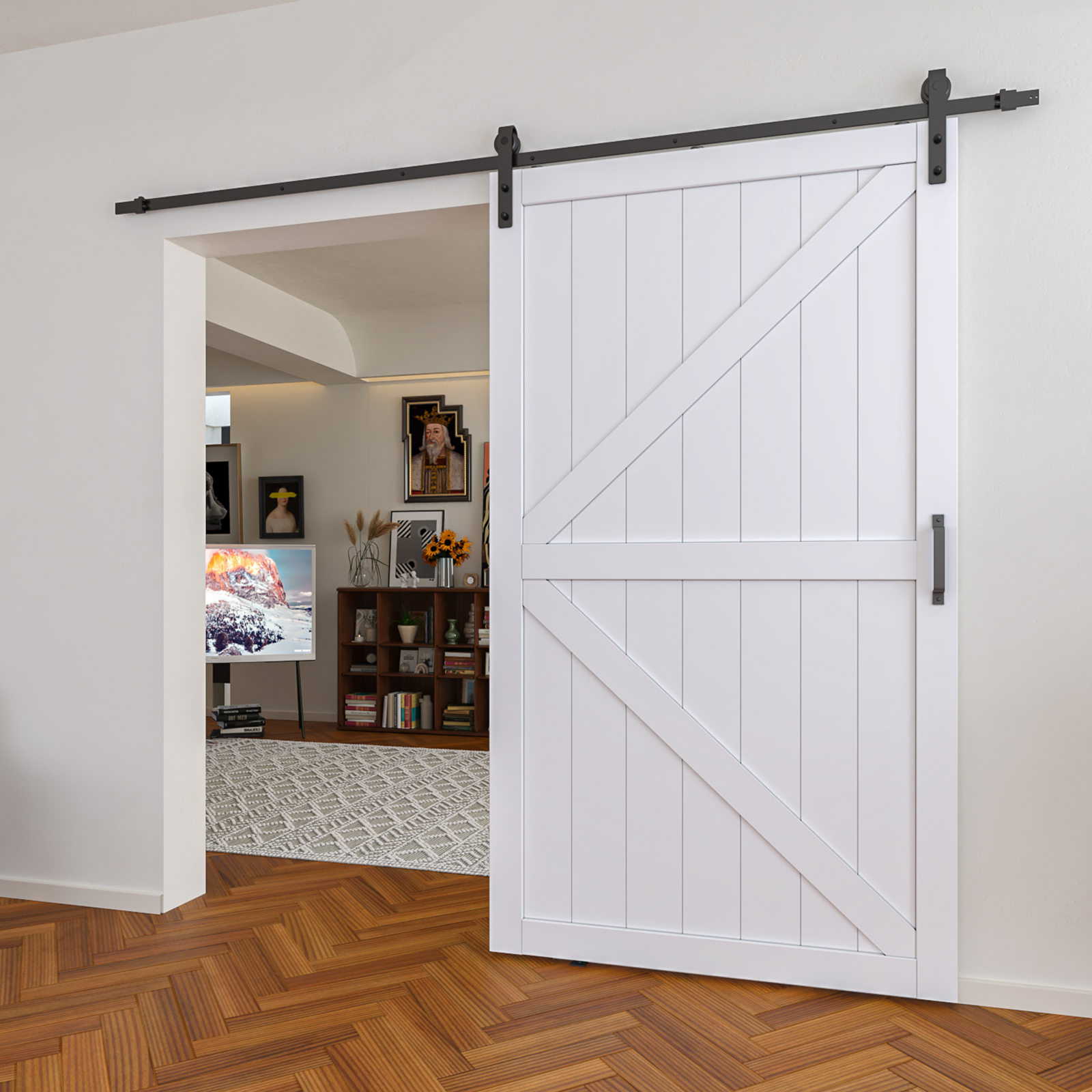 TENONER Sliding Barn Door,K-Frame with Hardware Kit Included,MDF & DIY Painted,Assembly Needed,White