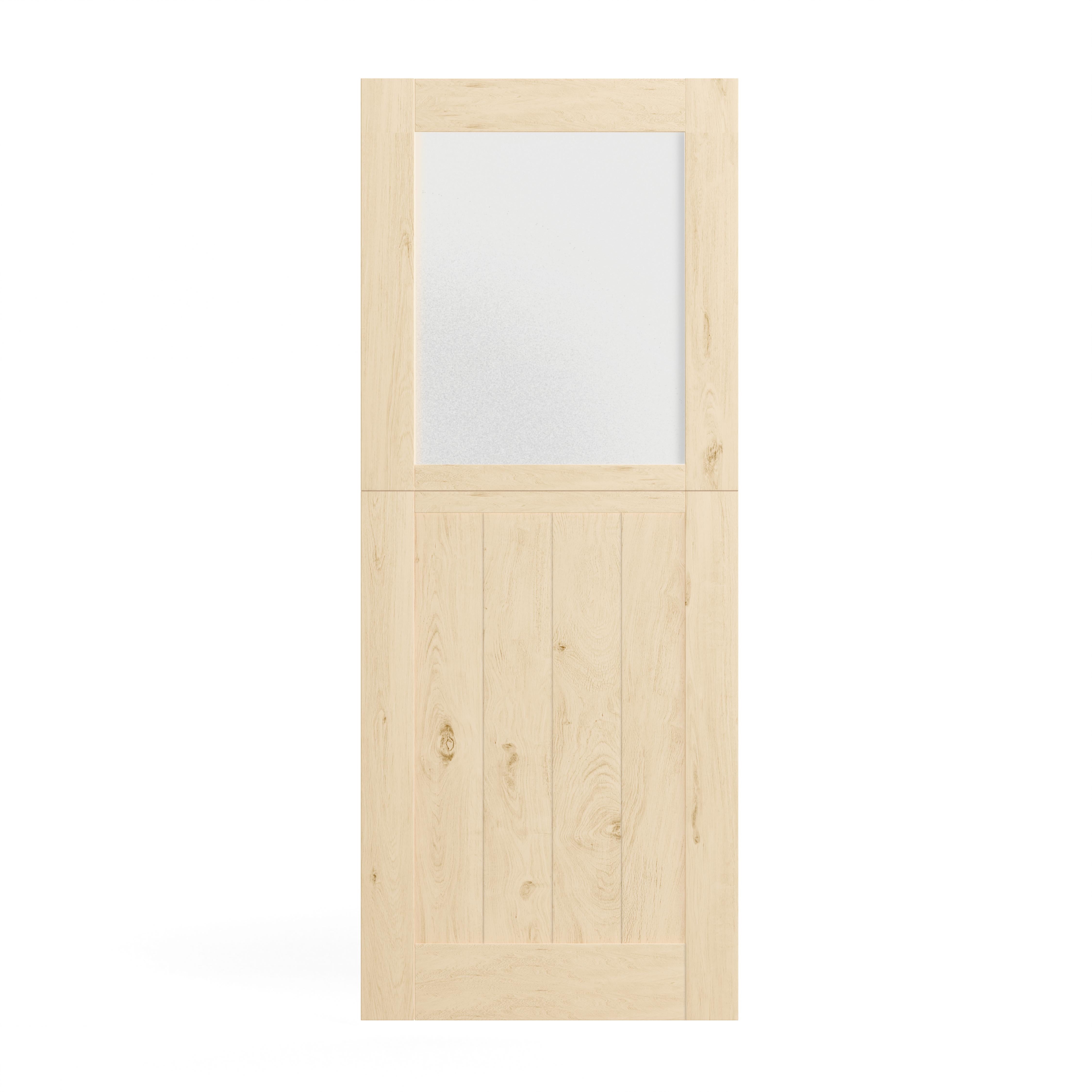 Interior Dutch Door, 24/30/32 in. x 80 in. Half Frosted Glass Split Single Door Slab, Modern Style Farmhouse Closet Door, Natural Pine Wood(Not Include Door Hinges)