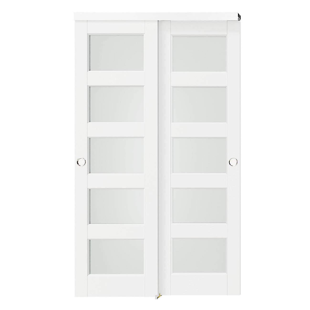 TENONER White MDF 5-Lite Frosted Glass Bypass Door for  Bedroom, Living Room,Laundry – DIY Painted, Easy Installation with Bypass Hardware Kits