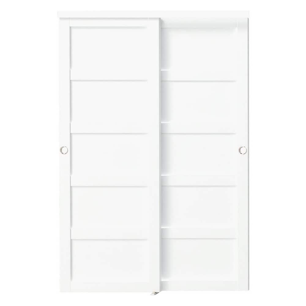 TENONER White MDF 5-Panel Sliding Closet Door for Bedroom, Pantry - Space-Saving, Smooth and Quiet Operation