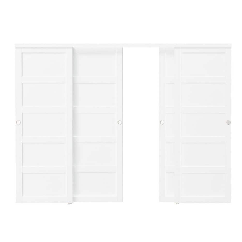 TENONER White MDF 5-Panel Sliding Closet Door for Bedroom, Pantry - Space-Saving, Smooth and Quiet Operation
