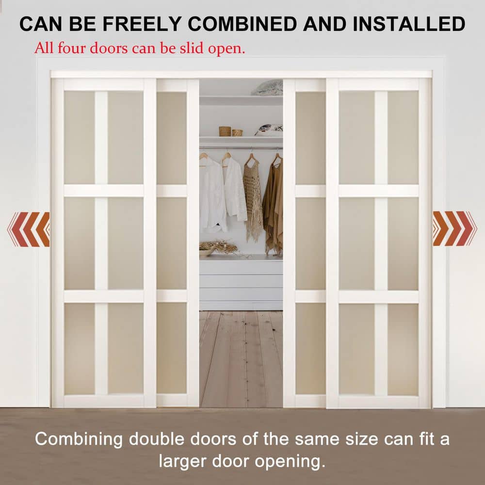 TENONER White MDF 5-Panel Sliding Closet Door for Bedroom, Pantry - Space-Saving, Smooth and Quiet Operation