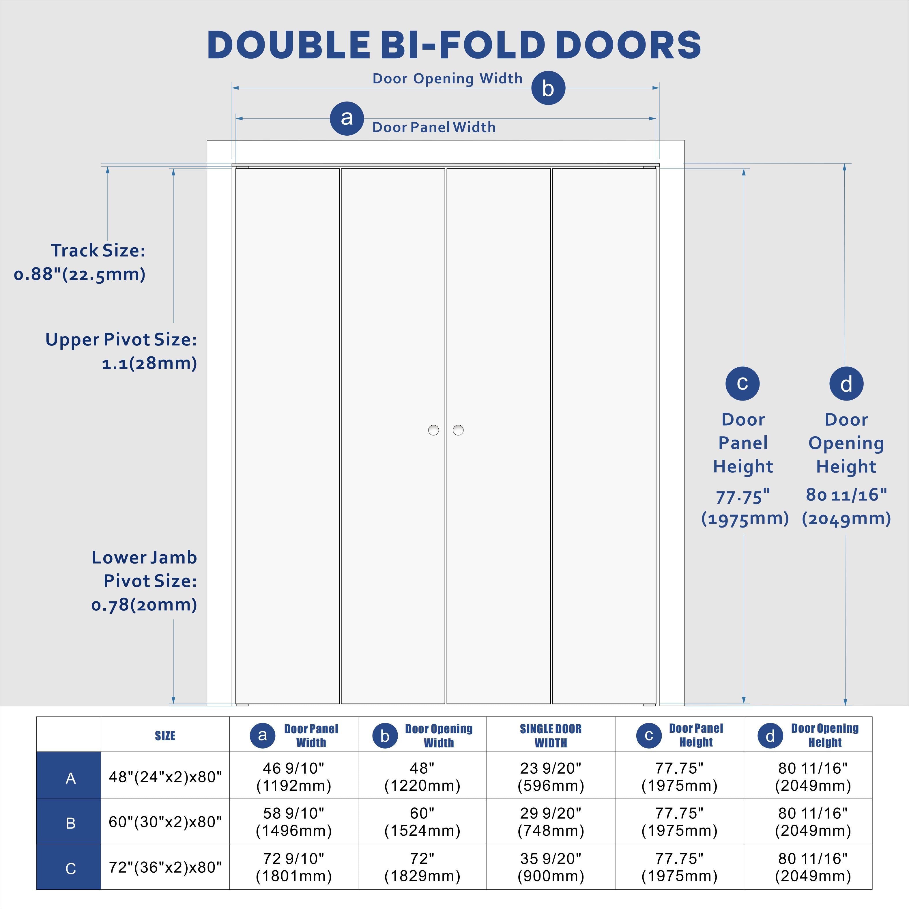 48/60/72 in. x 80 in. White, MDF, 1 Lite, Mirror Glass Bi-Fold Interior Door for Closet, with Hardware Kits