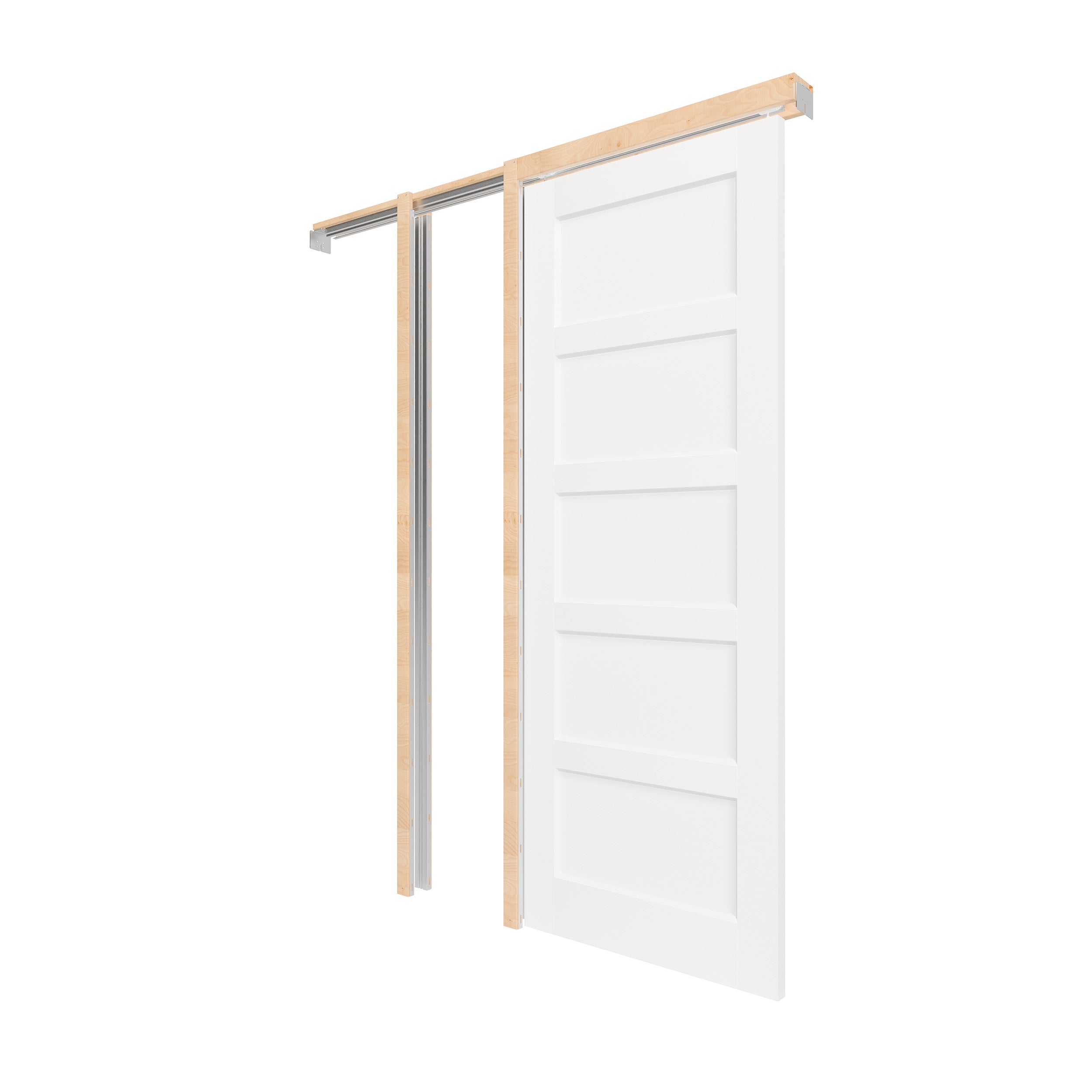 TENONER Sliding Pocket Door, 30 in. x 80 in, 5-Panel Core with Frame and Hardware Kit Set, Interior Door Slab for Pocket Door, White Primed - No Panel Assembly Required